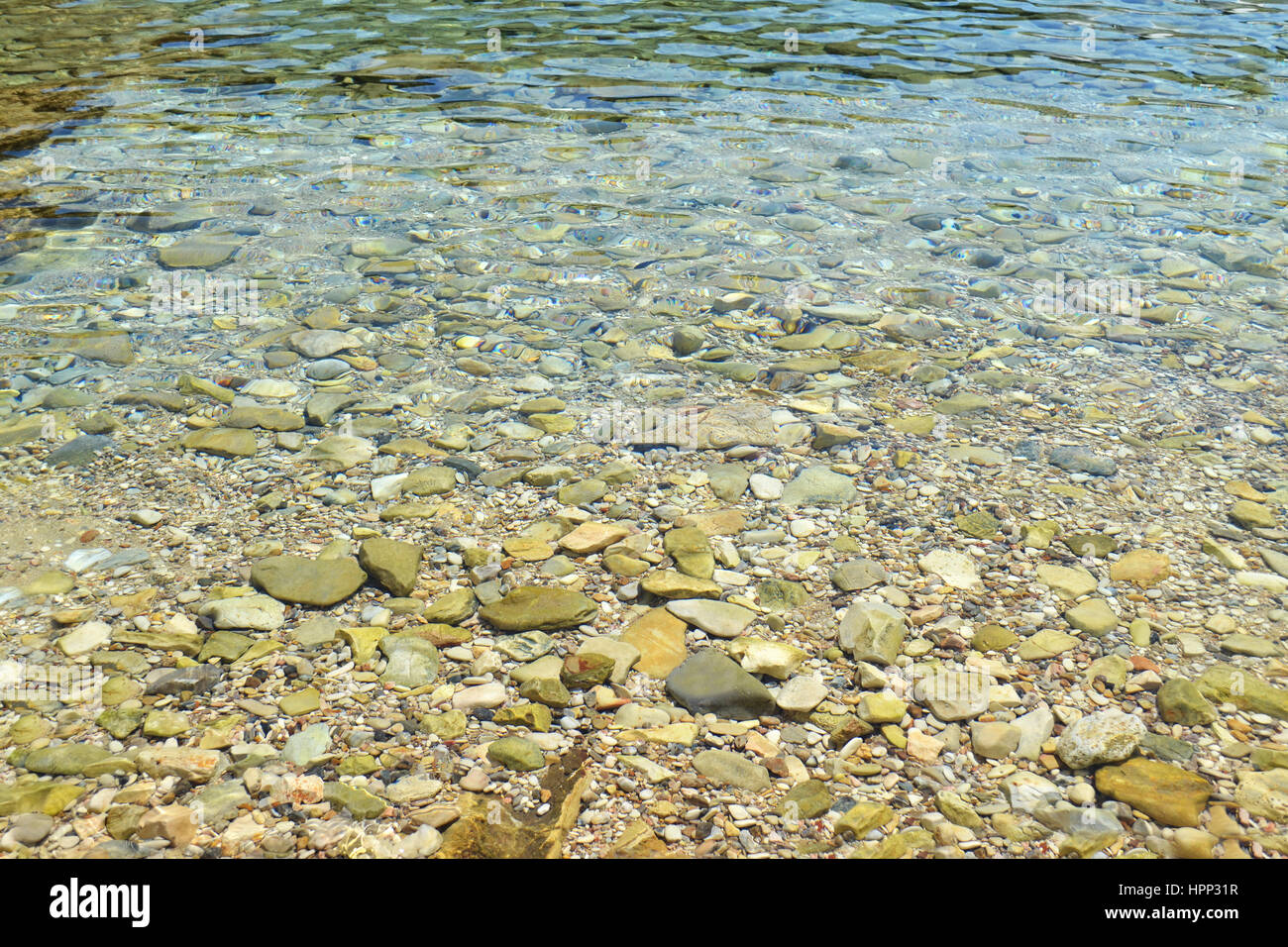 Texture foto di spiaggia di ciottoli Ithaca isola Grecia Foto Stock