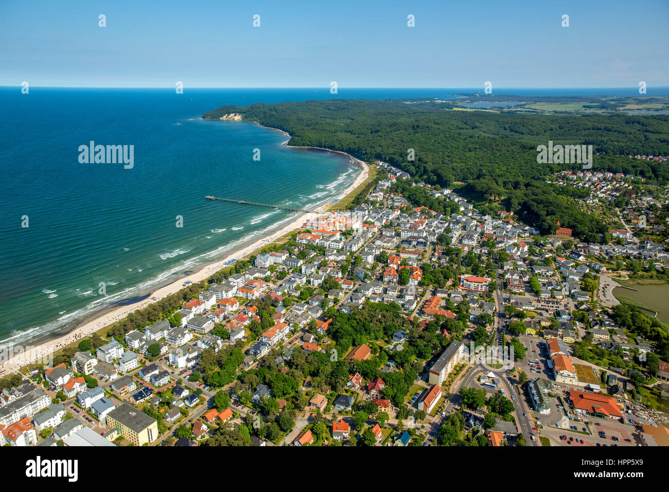 Spiaggia con mare del Baltico resort Binz, costa baltica, Meclemburgo-Pomerania, Germania Foto Stock