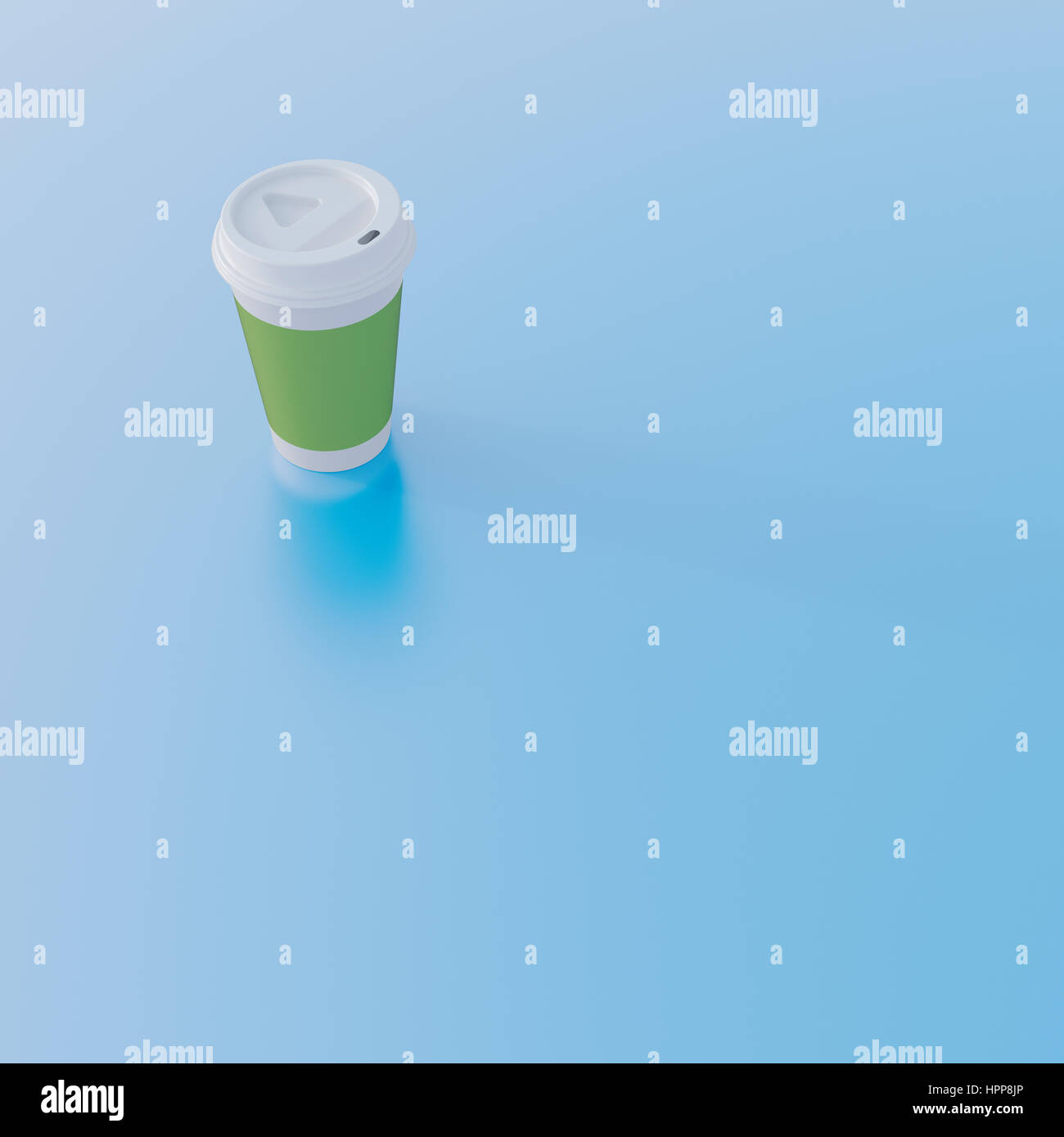 Caffè di andare cup sulla luce di massa blu, rendering 3D Foto Stock