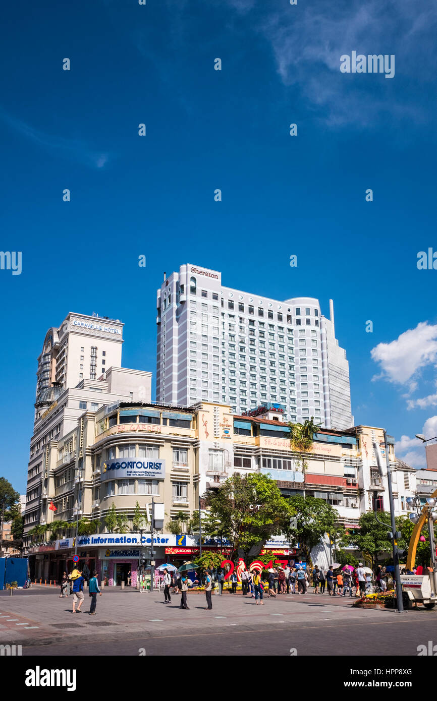 District 1 edifici nel cuore della città di Ho Chi Minh, Vietnam Foto Stock