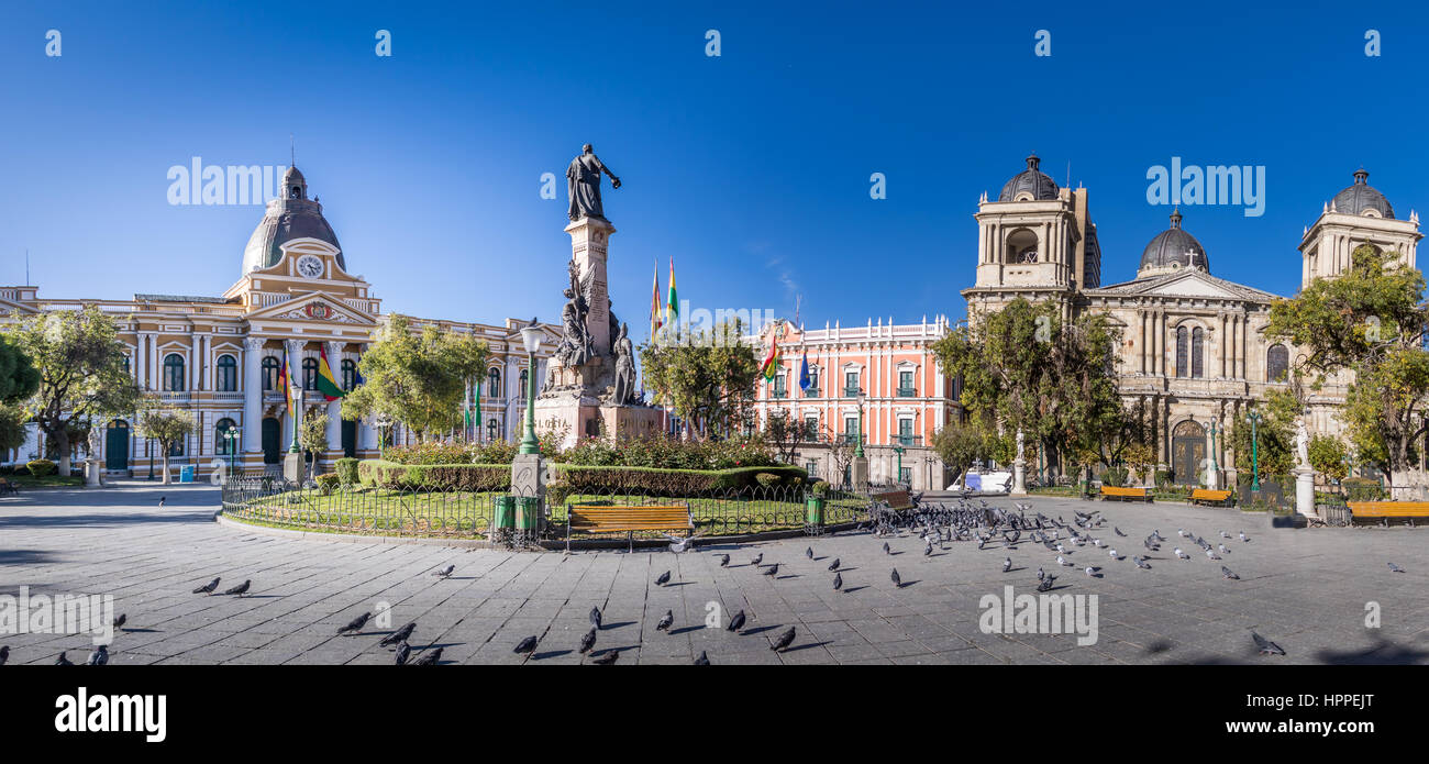 Plaza Murillo, Palazzo boliviano del governo e la Cattedrale Metropolitana - La Paz in Bolivia Foto Stock