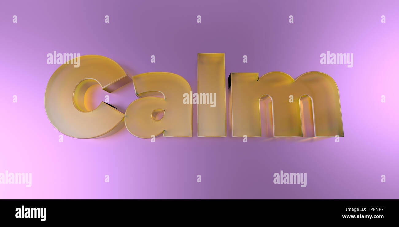 Calma - Vetro colorato testo su sfondo vibrante - 3D reso Royalty free stock foto. Foto Stock