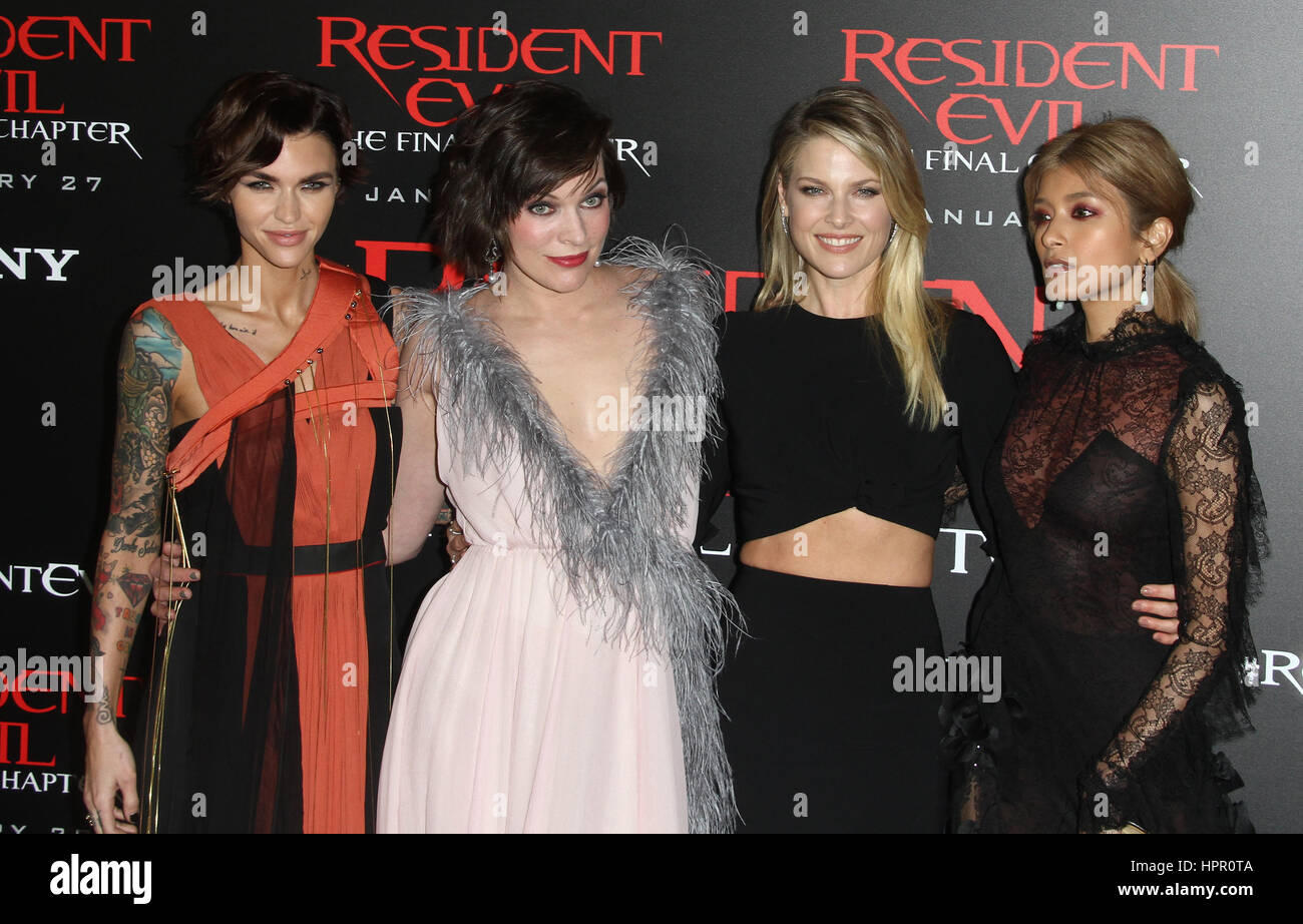 L-R) Ruby Rose, Milla Jovovich, Ali Larter and Rola arrives at the