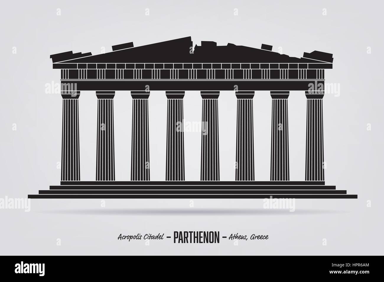 Silhouette di vettore del Partenone rovina presso la Cittadella Acropilis, Atene, Grecia Illustrazione Vettoriale