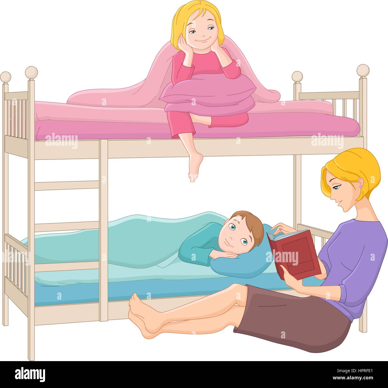 Madre la lettura di un libro per i suoi figli. Illustrazione Vettoriale. Illustrazione Vettoriale