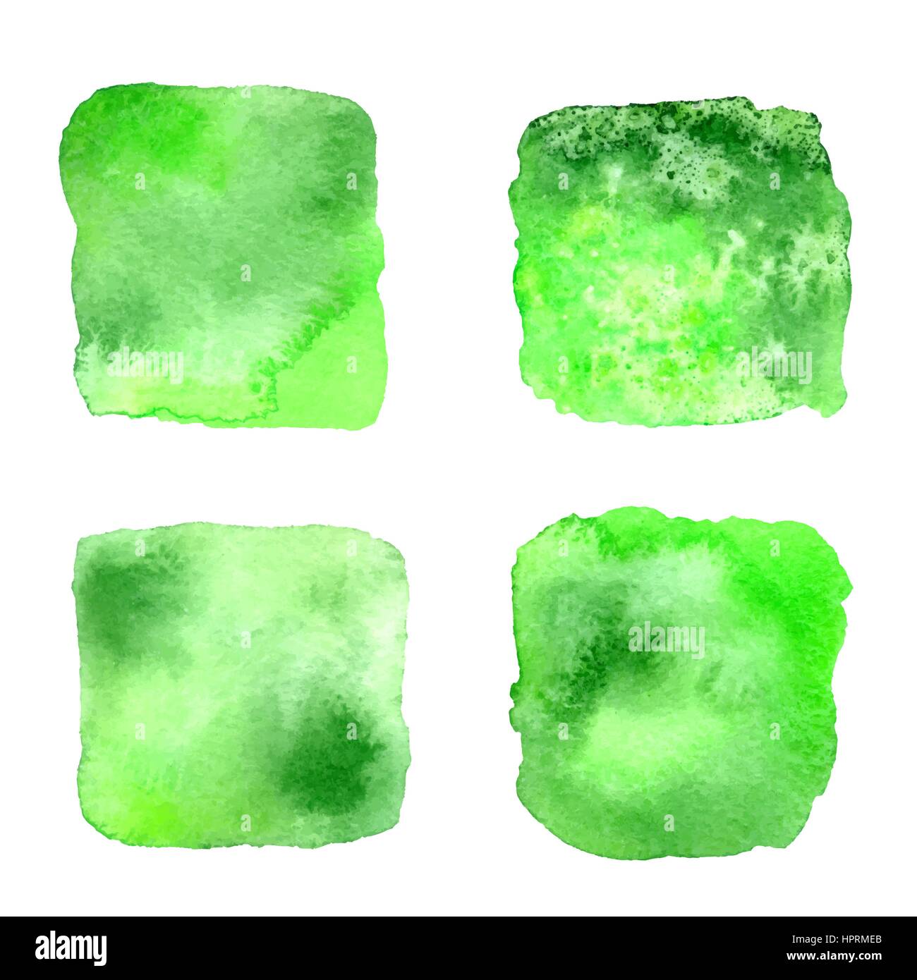 Acquerello verde disegnata a mano set di banner per voi eco design. Vector acquerello su carta testurizzata granella banner. Mano astratto macchie di vernice isolati su wh Illustrazione Vettoriale