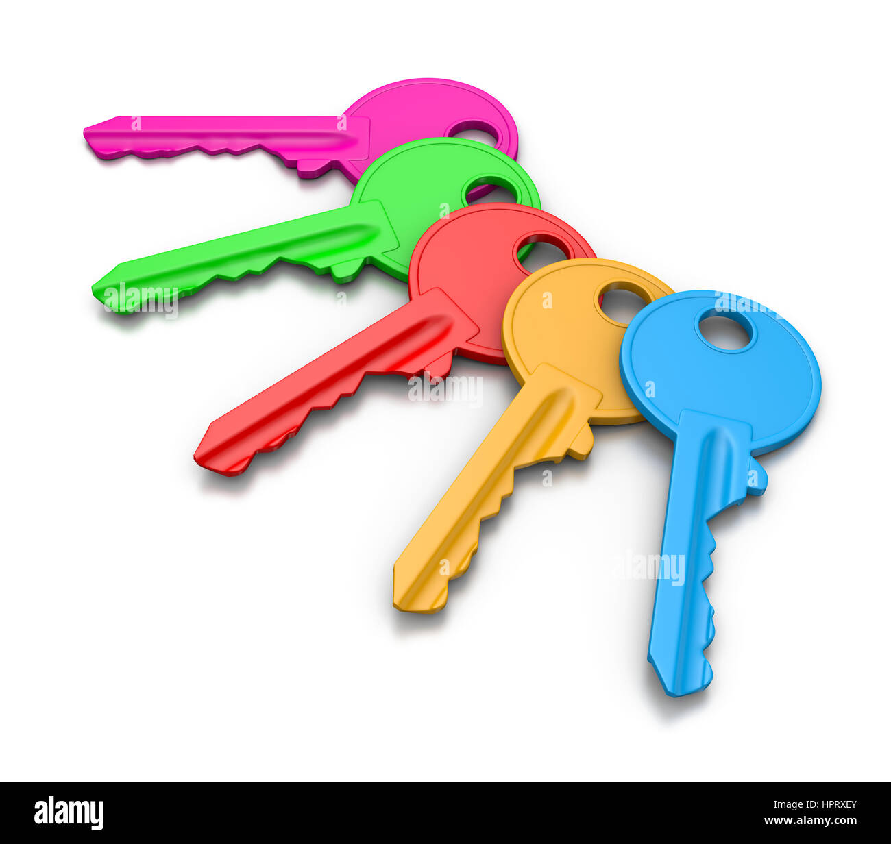 Cinque tasti colorati impostato su sfondo bianco 3D illustrazione Foto Stock