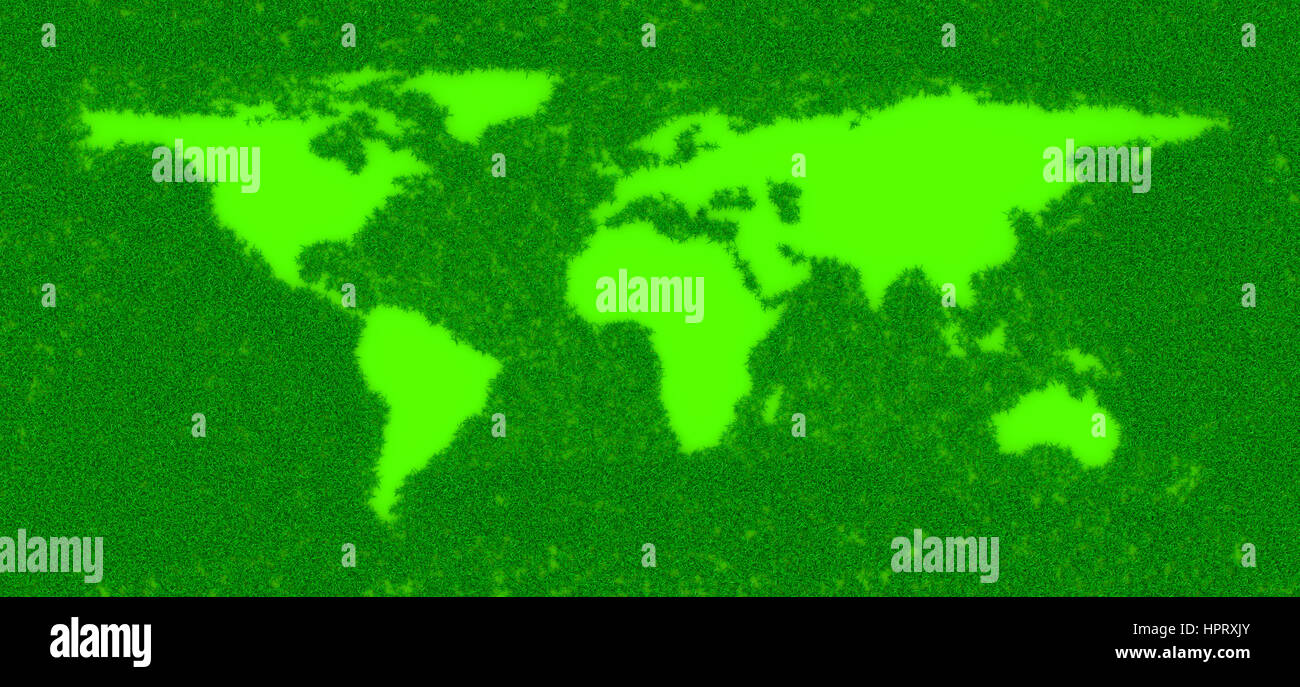 Erba mappa Mondo forma 3D illustrazione Foto Stock