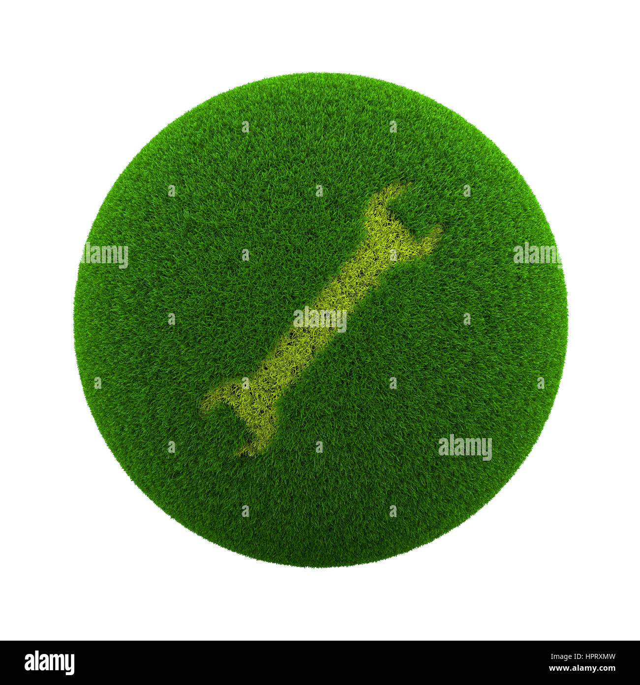 Green Globe con erba tagliata a forma di chiave 3D illustrazione isolati su sfondo bianco Foto Stock