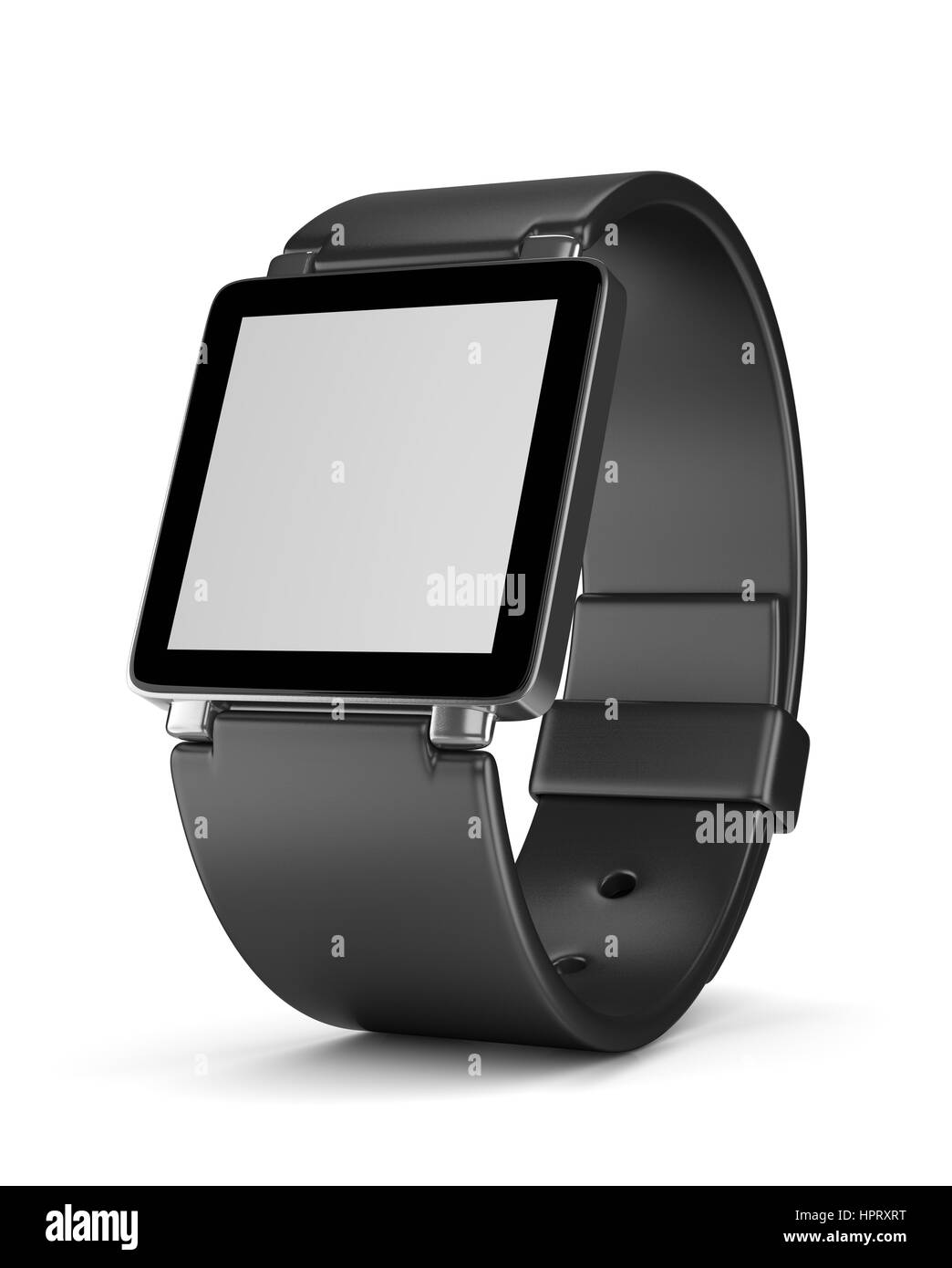 Smartwatch nero con display in bianco su sfondo bianco 3D illustrazione Foto Stock