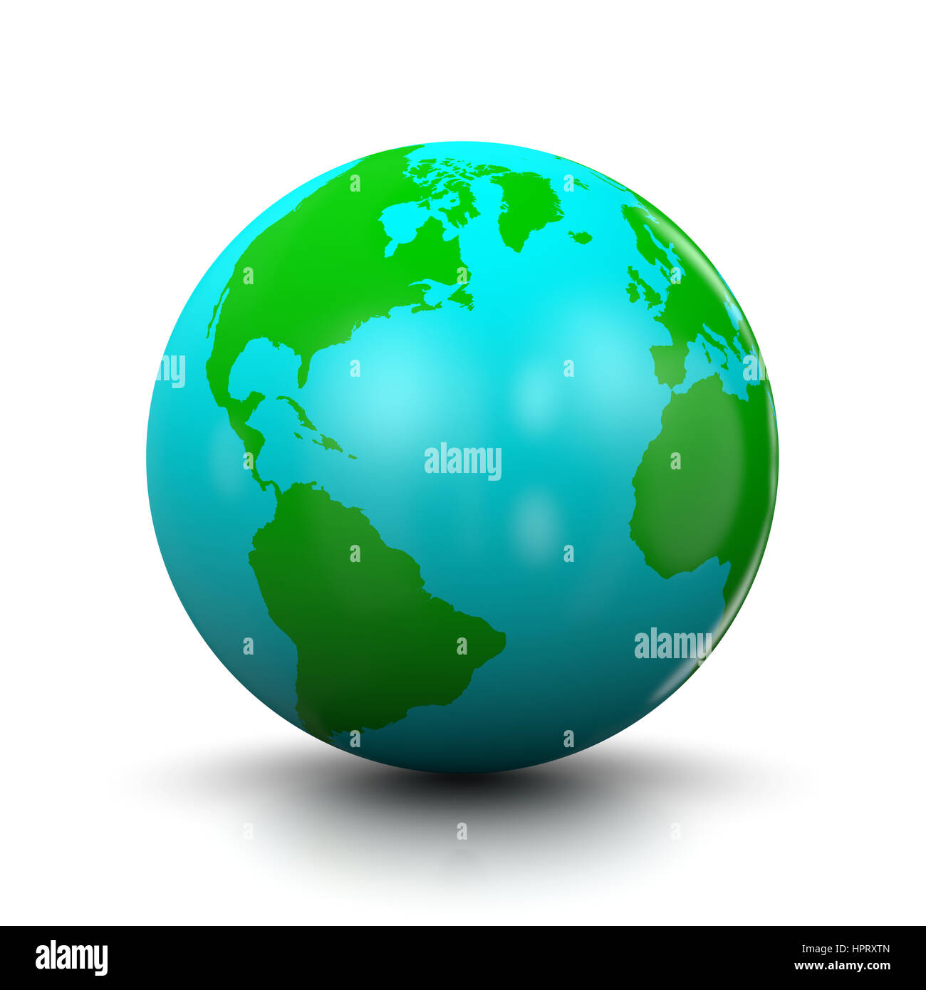 Il blu e il verde mondo 3D'illustrazione su sfondo bianco Foto Stock