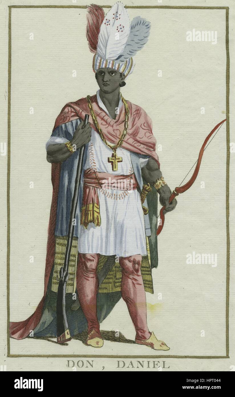 Illustrazione di don Daniel, Conte di Songo in Mozambico, indossando una croce cristiana sul suo petto, 1849. Dalla Biblioteca Pubblica di New York. Foto Stock