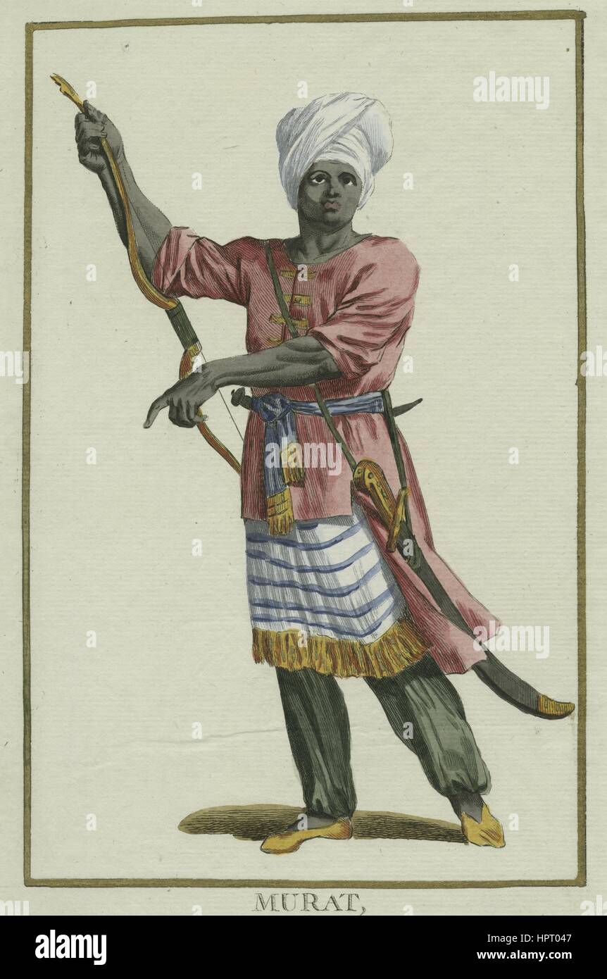 Corpo pieno ritratto di Murat, Capotribù dell Etiopia, tenendo un arco e frecce, 1849. Dalla Biblioteca Pubblica di New York. Foto Stock
