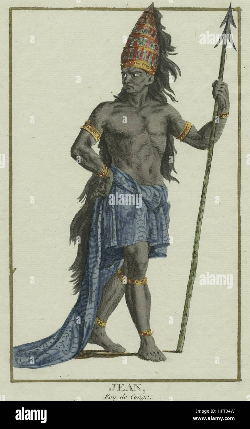 Jean re del Congo, con un grande copricapo e tenendo un personale, 1849. Dalla Biblioteca Pubblica di New York. Foto Stock
