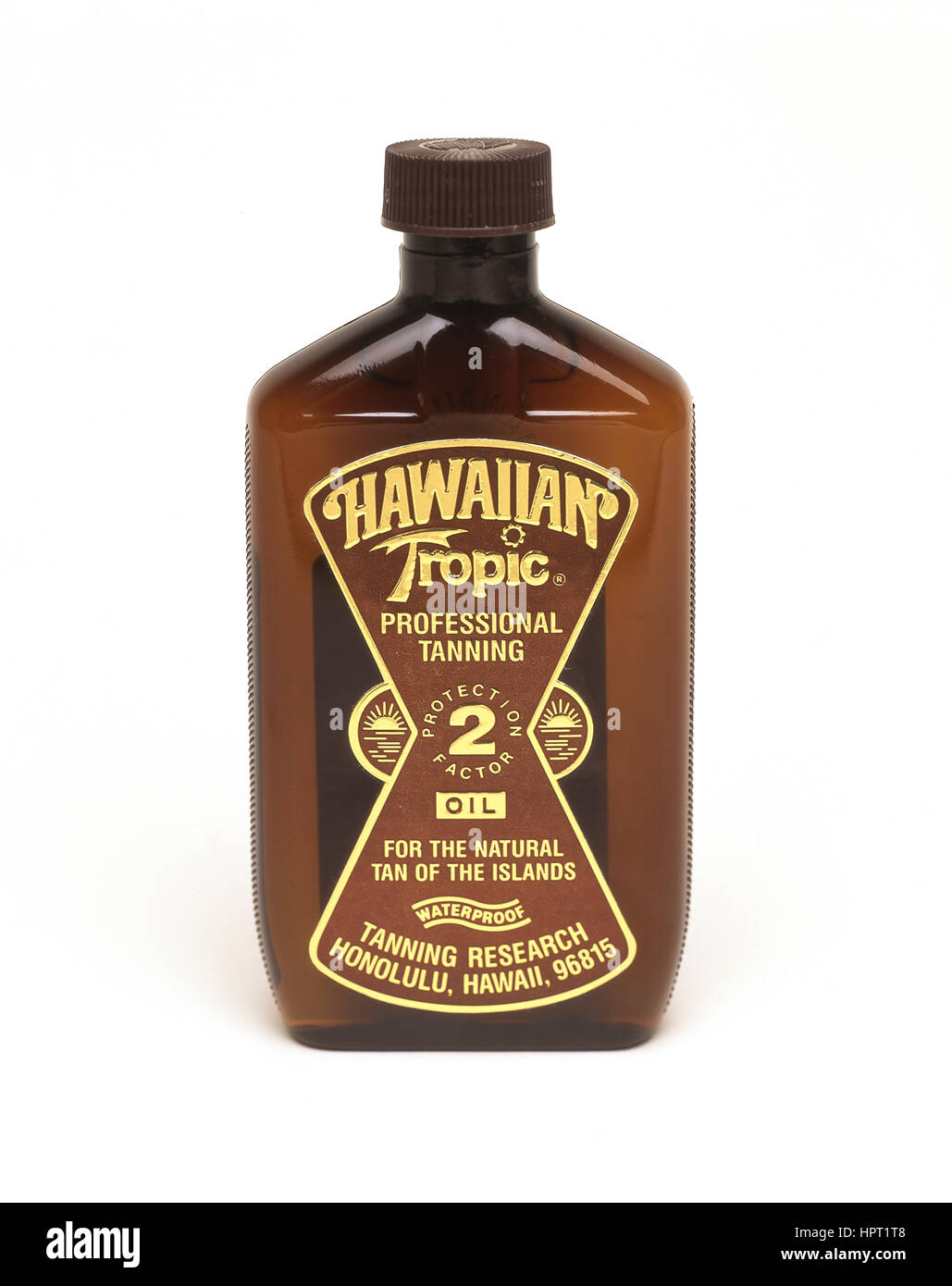 Bottiglia di Hawaiian Tropic olio abbronzatura, Honolulu Oahu, Hawaii, Stati Uniti d'America Foto Stock