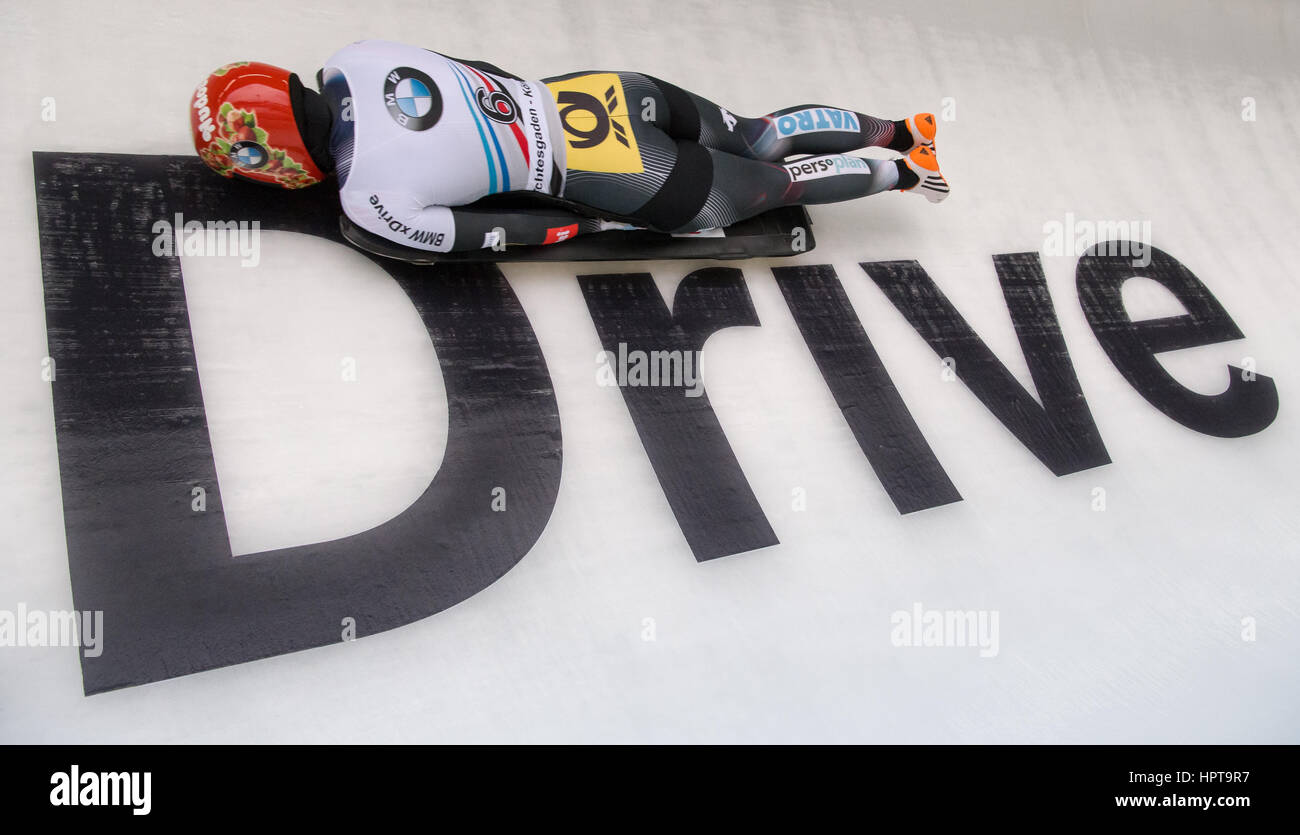 Koenigssee, Germania. 24 Febbraio, 2017. Atleta tedesco Jacqueline Loelling in azione al IBSF di Bob e Skeleton Campionati del Mondo 2017 in Schoenau am Koenigssee, Germania, 24 febbraio 2017. Il IBSF Campionati del Mondo 2017 avvenire fino al 26 febbraio 2017. Credito: dpa picture alliance/Alamy Live News Foto Stock