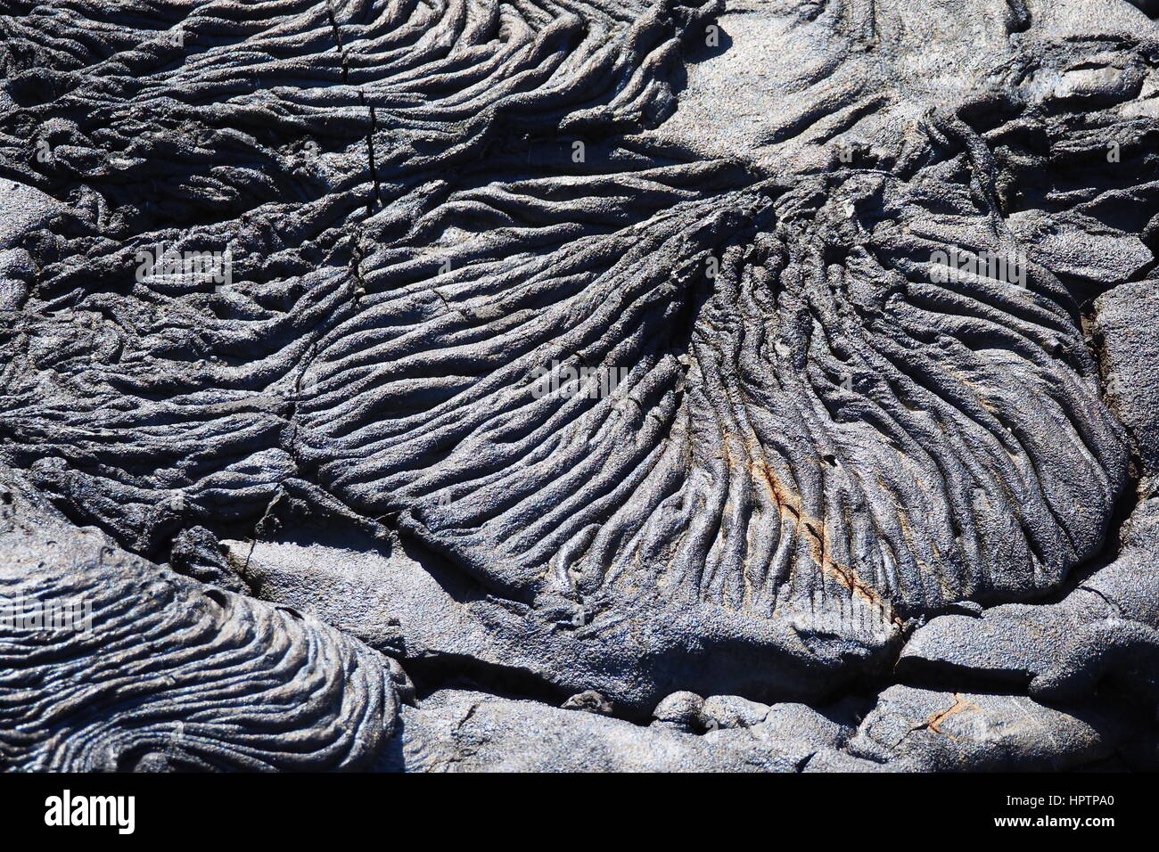 Pahoehoe ("ropy') lava in isole Galapagos Foto Stock