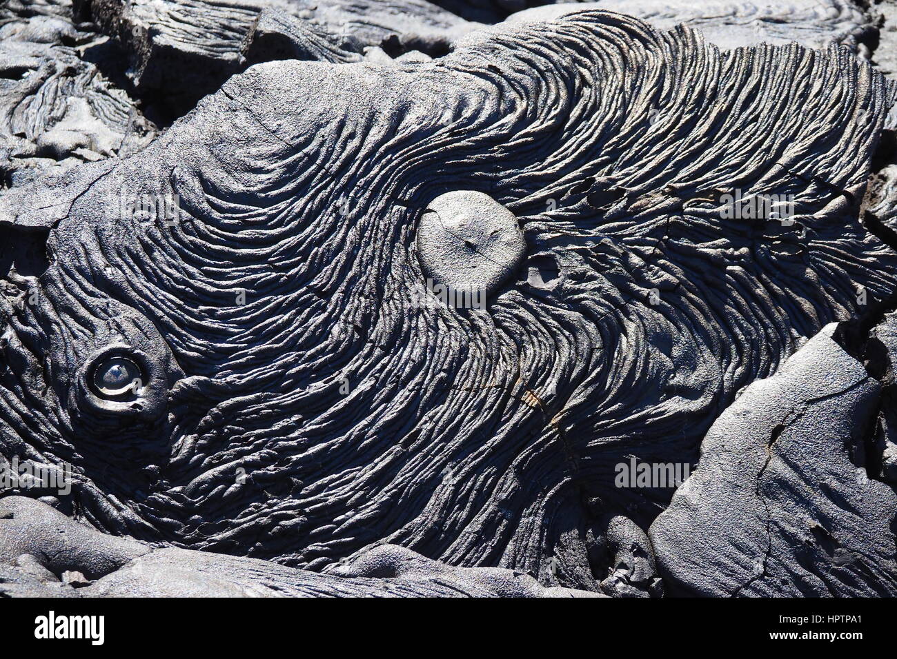 Pahoehoe ("ropy') lava in isole Galapagos Foto Stock