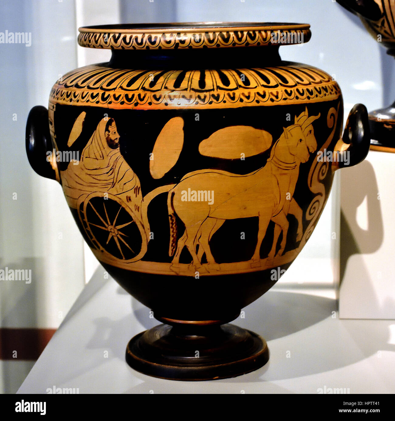 Etrusca, Rosso, figurato, Stamnos , viaggio agli inferi, argilla, 300 BC, Bomarzo, Italia , Foto Stock