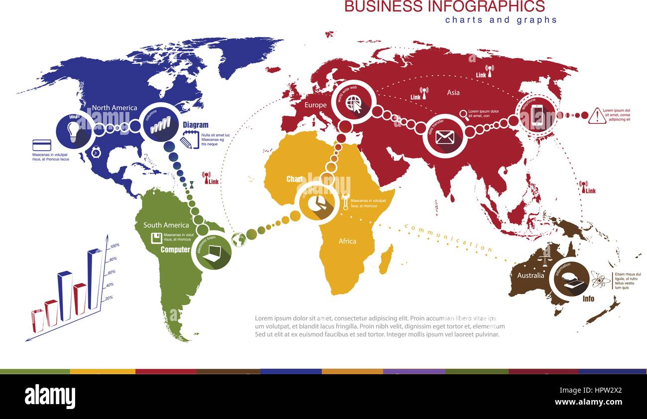 Infographics con mappa del mondo e grafici Illustrazione Vettoriale
