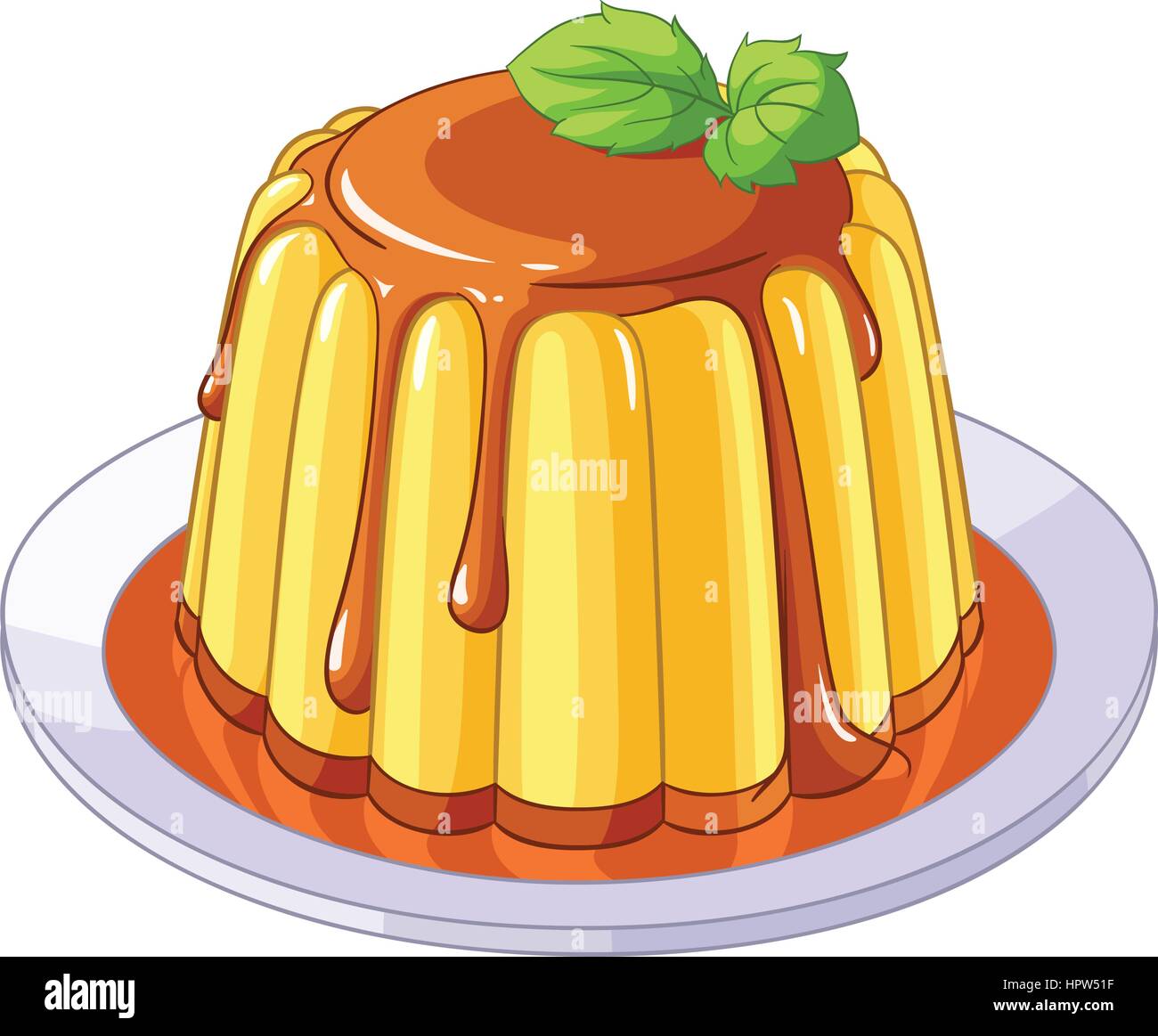 Cremosa flan al caramello dessert. Illustrazione Vettoriale. Illustrazione Vettoriale