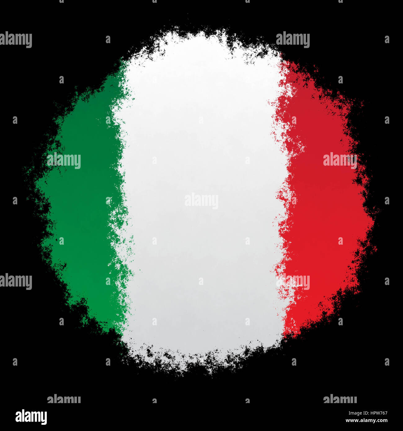 Spray di colore stilizzata bandiera dell'Italia su sfondo nero Foto Stock