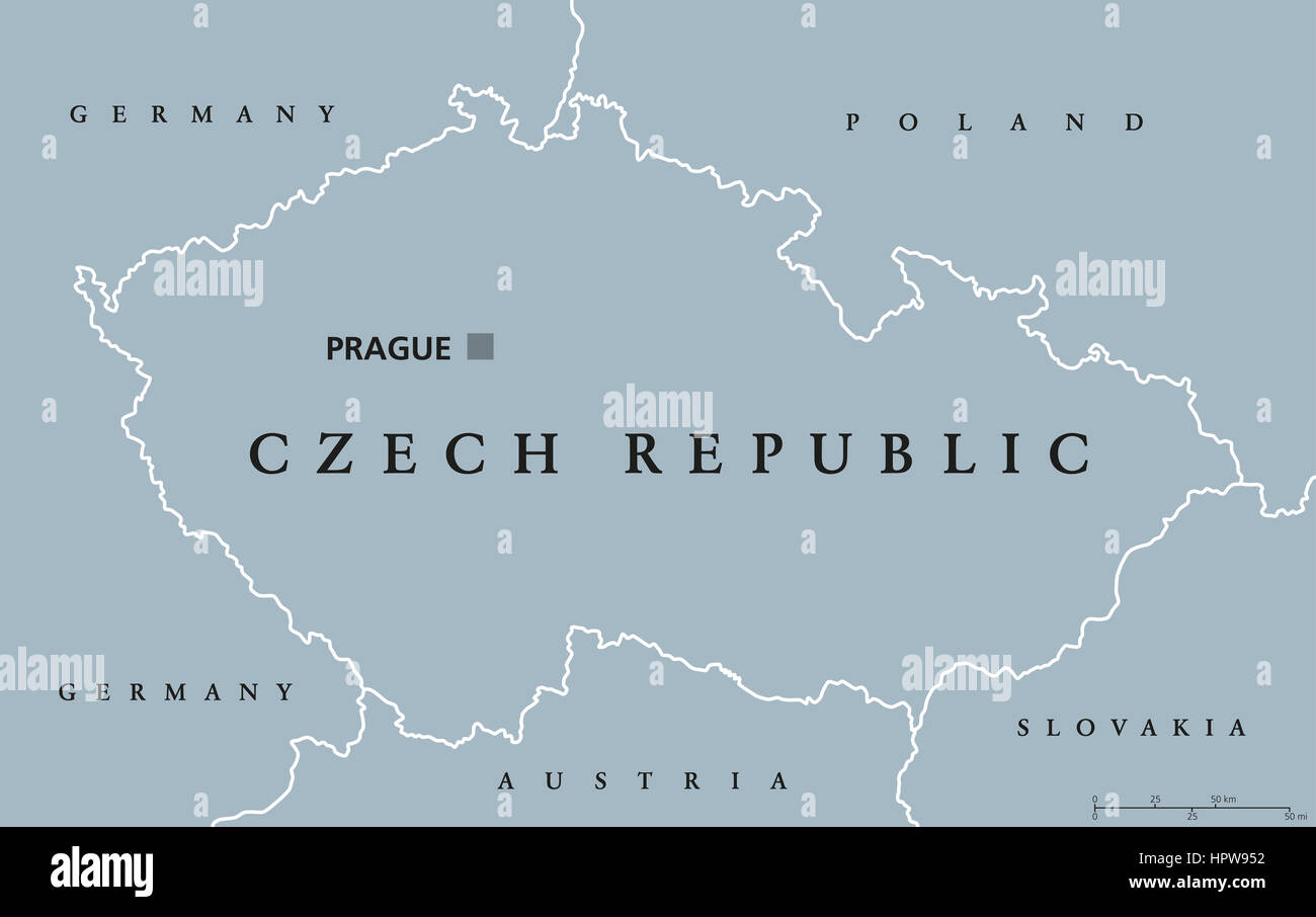 Repubblica ceca mappa politico con capitale Praga, i confini nazionali e i  paesi vicini. Anche Cechia, una nazione senza sbocco sul mare stato in  Europa centrale Foto stock - Alamy