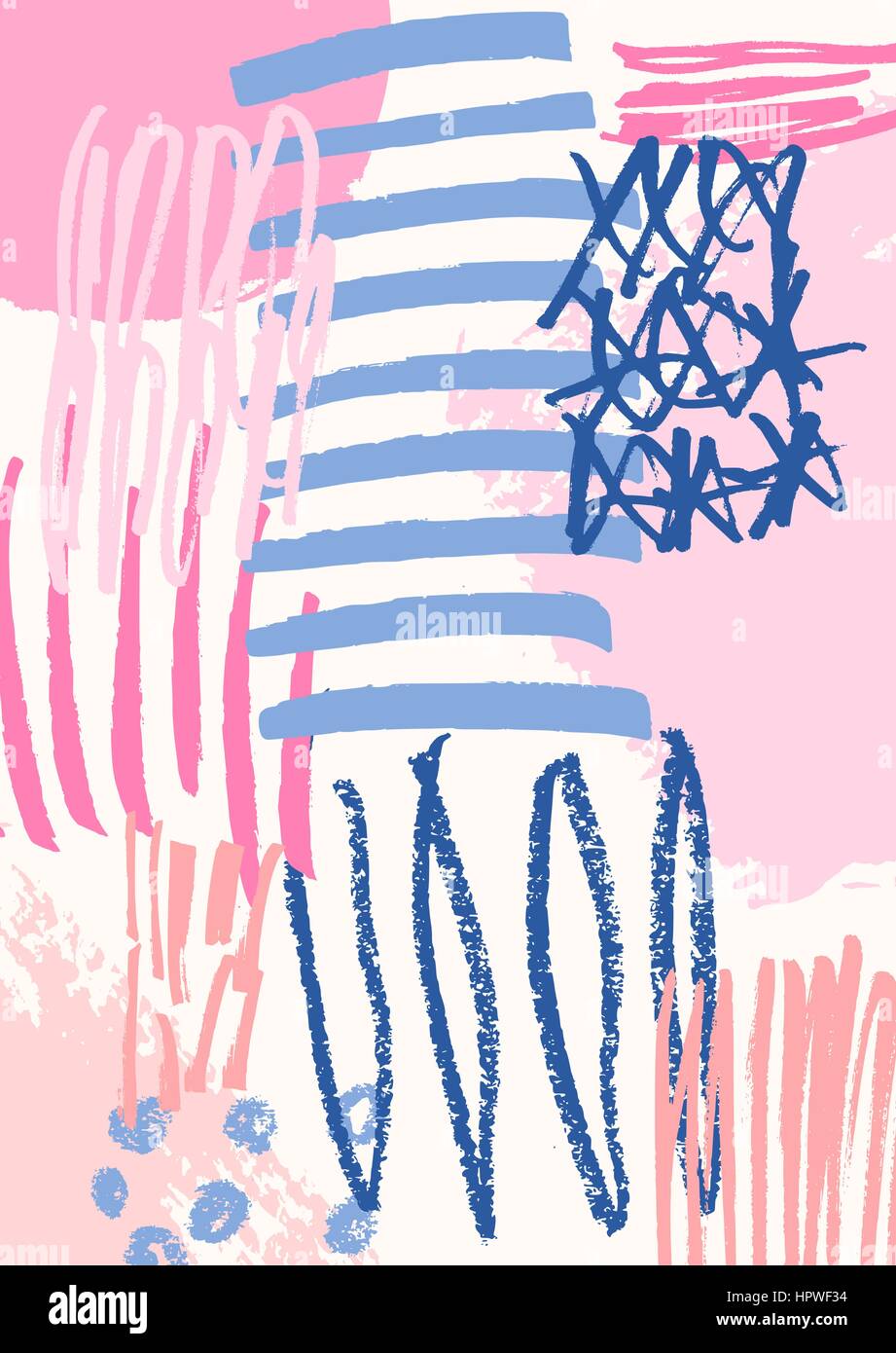 Disegnata a mano composizione astratta in blu e crema e pastello rosa. Tessile moderno, biglietto di auguri, poster, la carta di avvolgimento disegni. Illustrazione Vettoriale