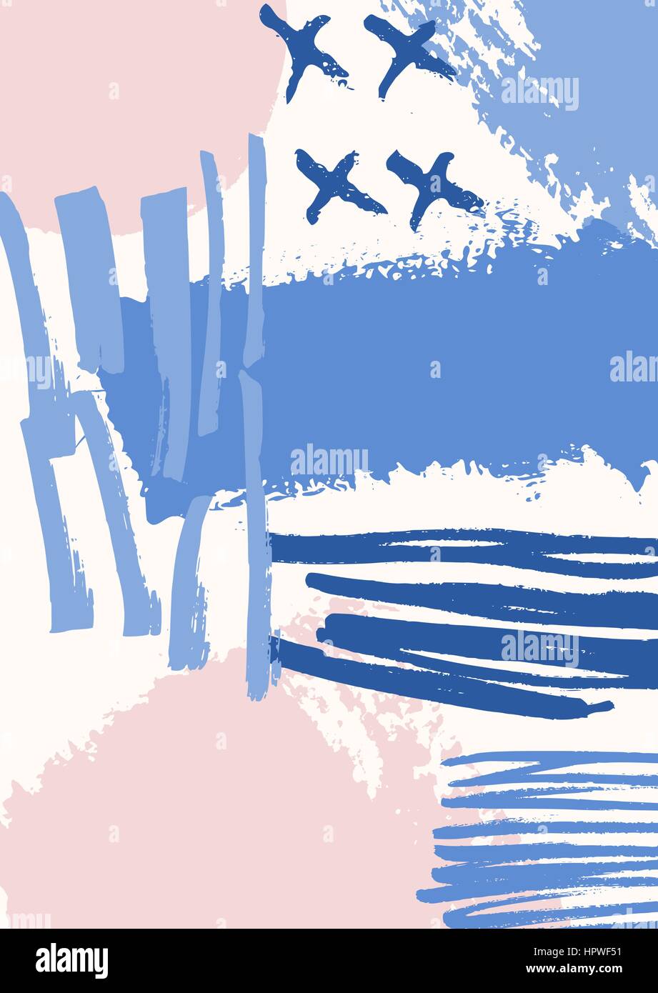 Disegnata a mano composizione astratta in blu, viola e rosa pastello. Tessile moderno, biglietto di auguri, poster, la carta di avvolgimento disegni. Illustrazione Vettoriale