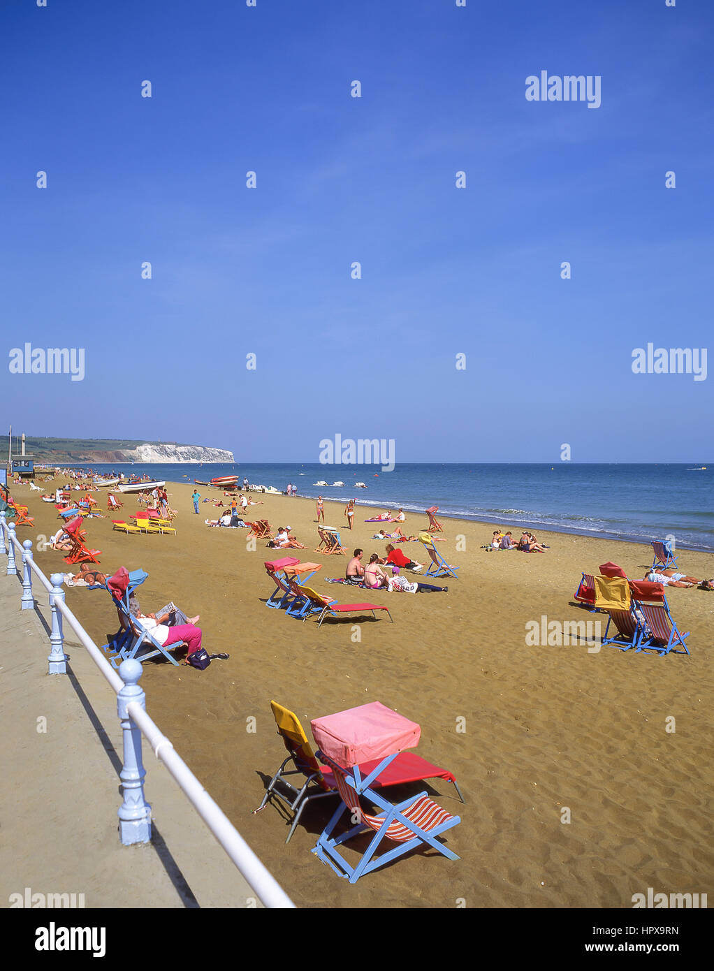 Vista della spiaggia, Sandown, Isle of Wight, England, Regno Unito Foto Stock