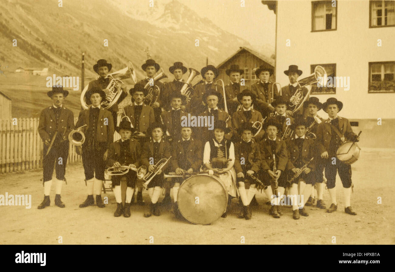 Manifestazioni folcloristiche banda musicale, Schruns, Austria Foto Stock