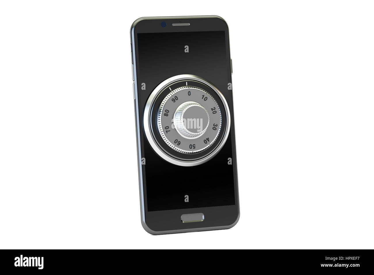 Smartphone con serratura a combinazione, rendering 3D isolati su sfondo bianco Foto Stock
