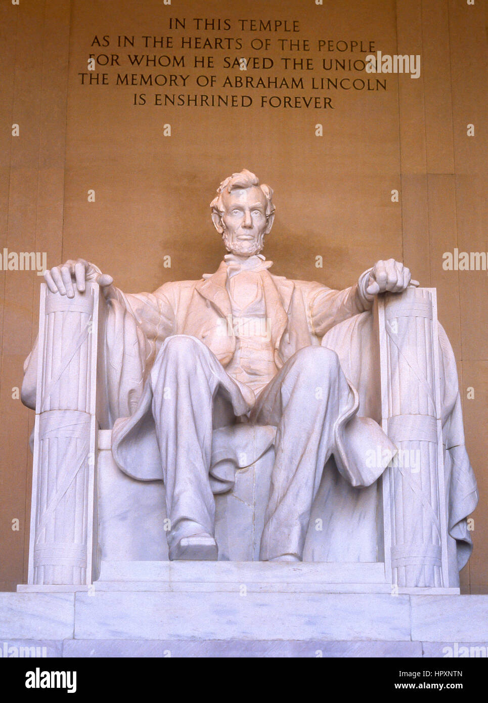 Abraham Lincoln statua, Lincoln Memorial, West Potomac Park, Washington DC, Stati Uniti d'America Foto Stock