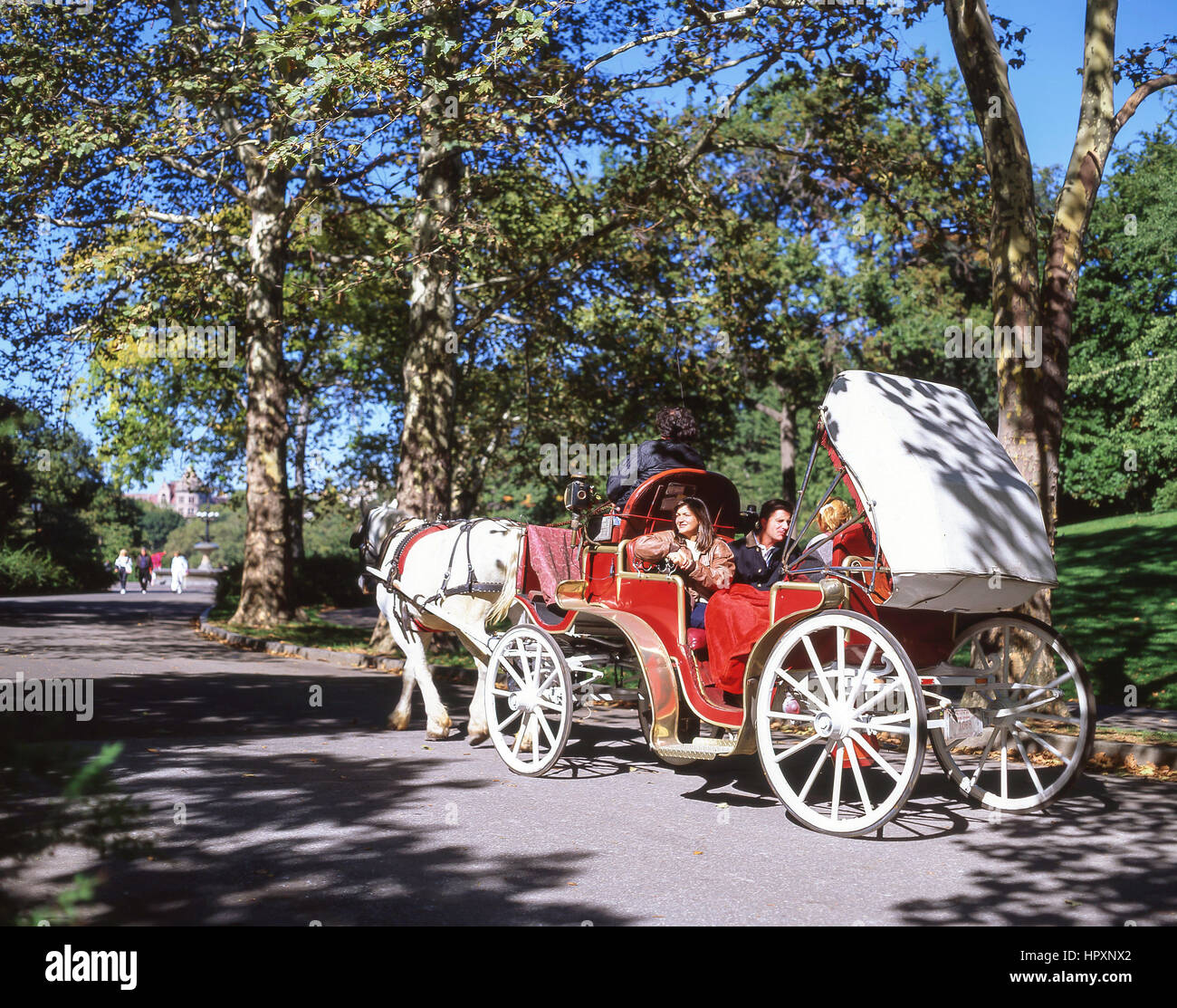 Carrozza a cavallo ride, Central Park, Manhattan, New York, nello Stato di New York, Stati Uniti d'America Foto Stock