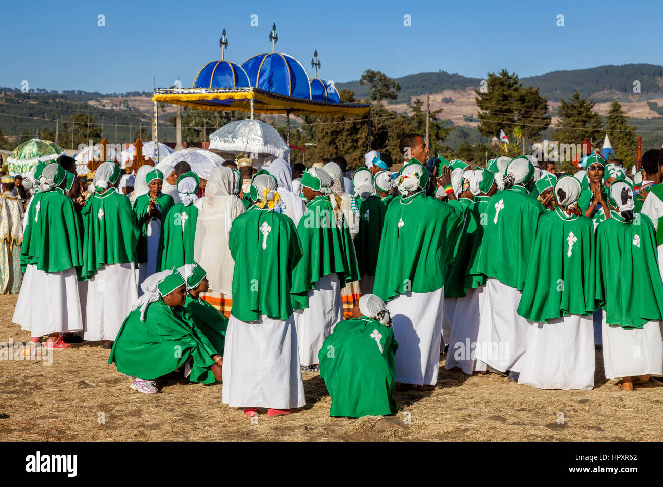 Cristiani etiopi celebrando Timkat (Epifania), Jan Meda gli sport di terra, Addis Abeba, Etiopia Foto Stock