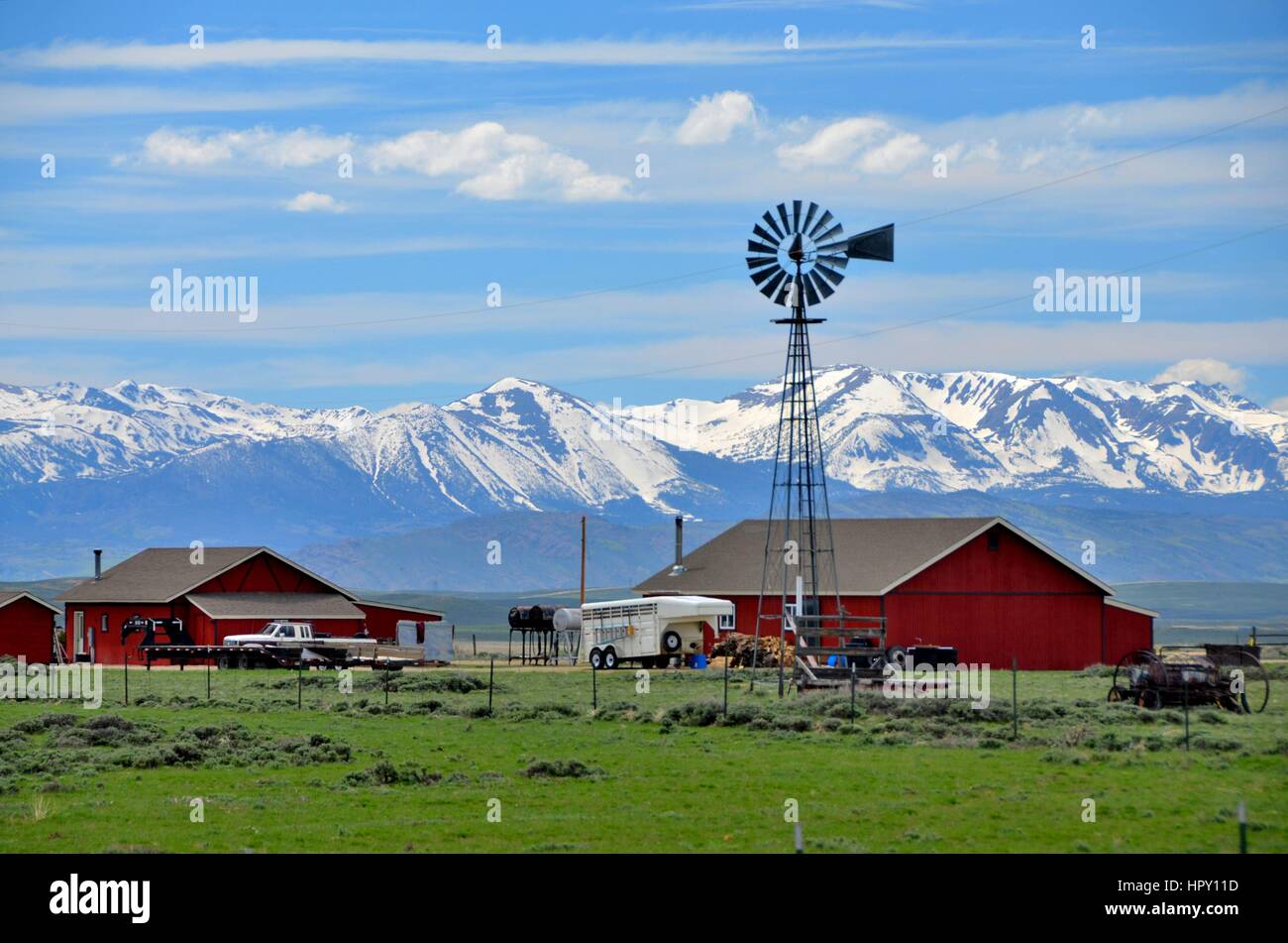 Western ranch con mulino a vento Foto Stock