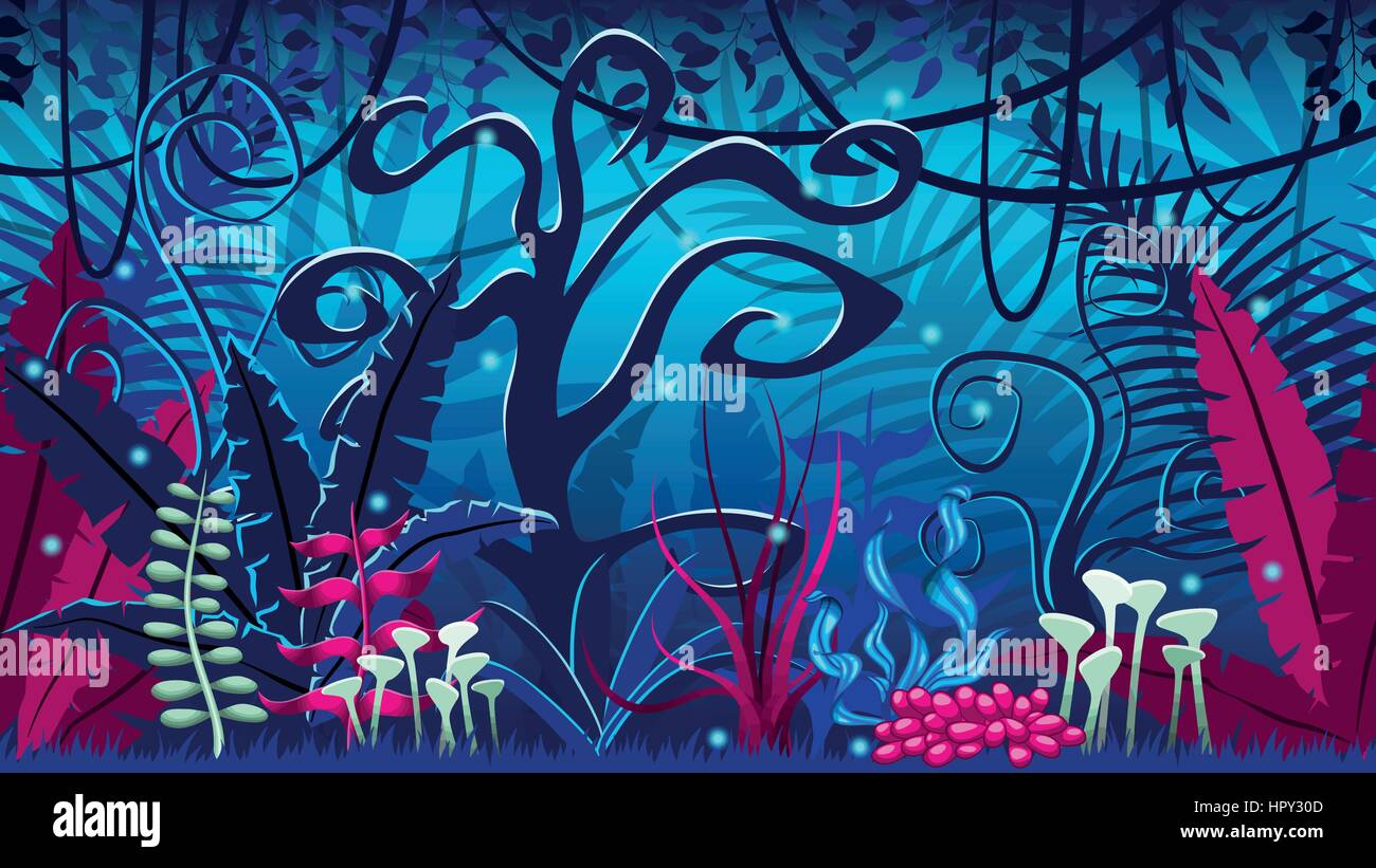 Fantasiosa giungla di notte Illustrazione Vettoriale