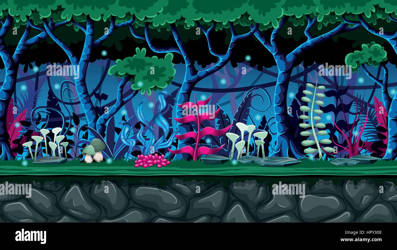 Natura senza giunture cartoon sfondo, illustrazione vettoriale con strati separati Illustrazione Vettoriale