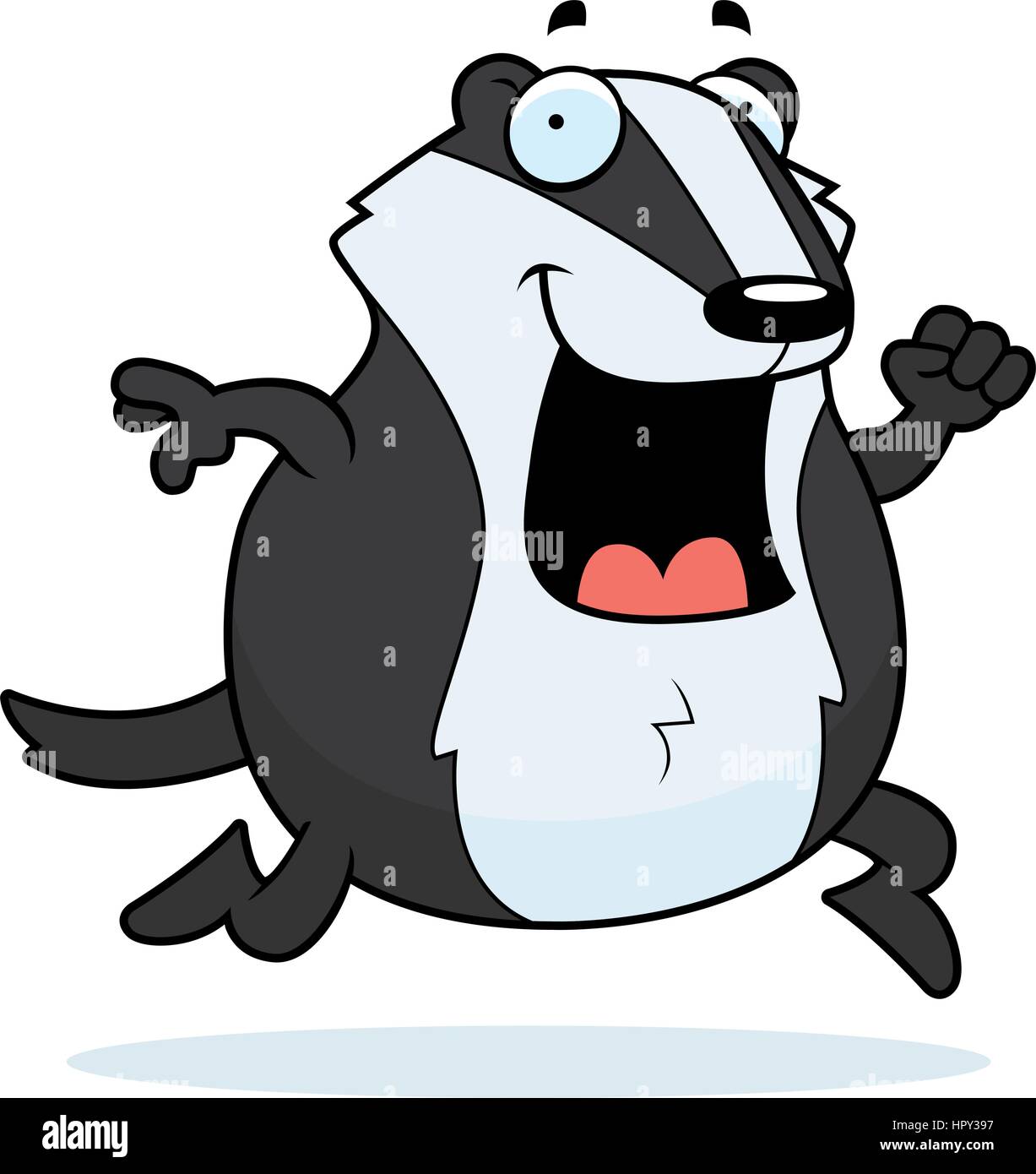 Un felice cartoon badger in esecuzione e sorridente. Illustrazione Vettoriale