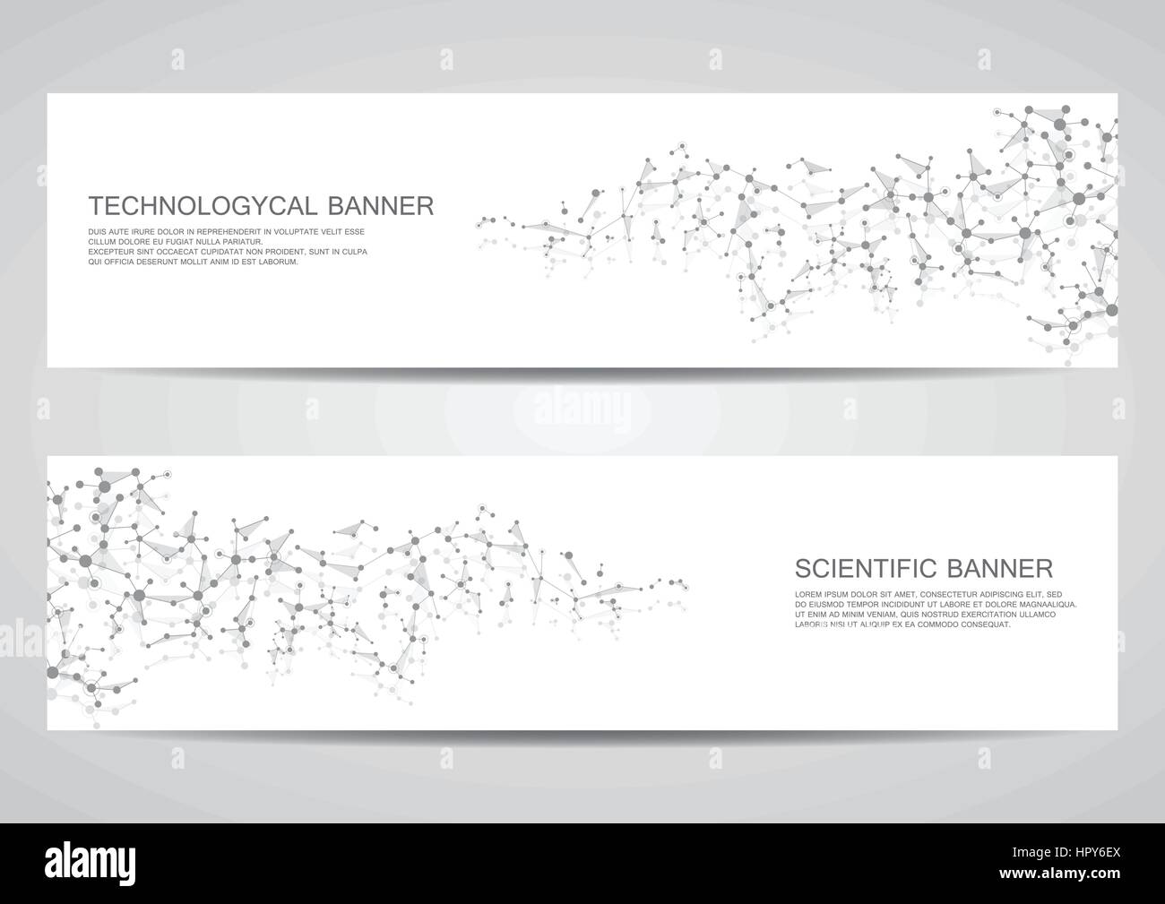 Set di scientifiche moderne banner. Struttura di molecola di DNA e i neuroni. Abstract background. Medicina, la scienza, la tecnologia, business modelli di sito web. Grafica vettoriale scalabile. Illustrazione Vettoriale