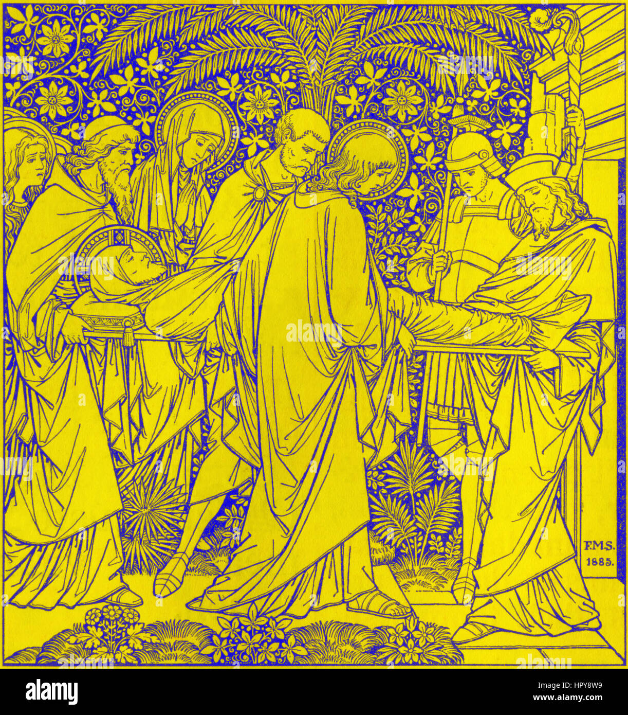 BRATISLAVA, SLOVACCHIA, novembre - 21, 2016: la litografia della sepoltura di Gesù in Missale Romanum di artista sconosciuto con la sigla F.M.S (1885) Foto Stock