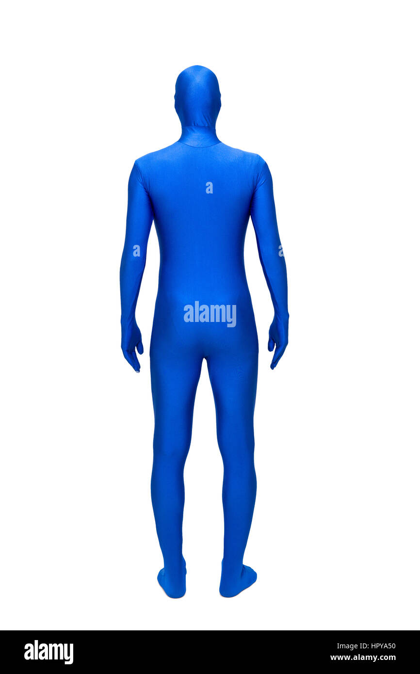 Misterioso uomo blu in morphsuit Foto Stock