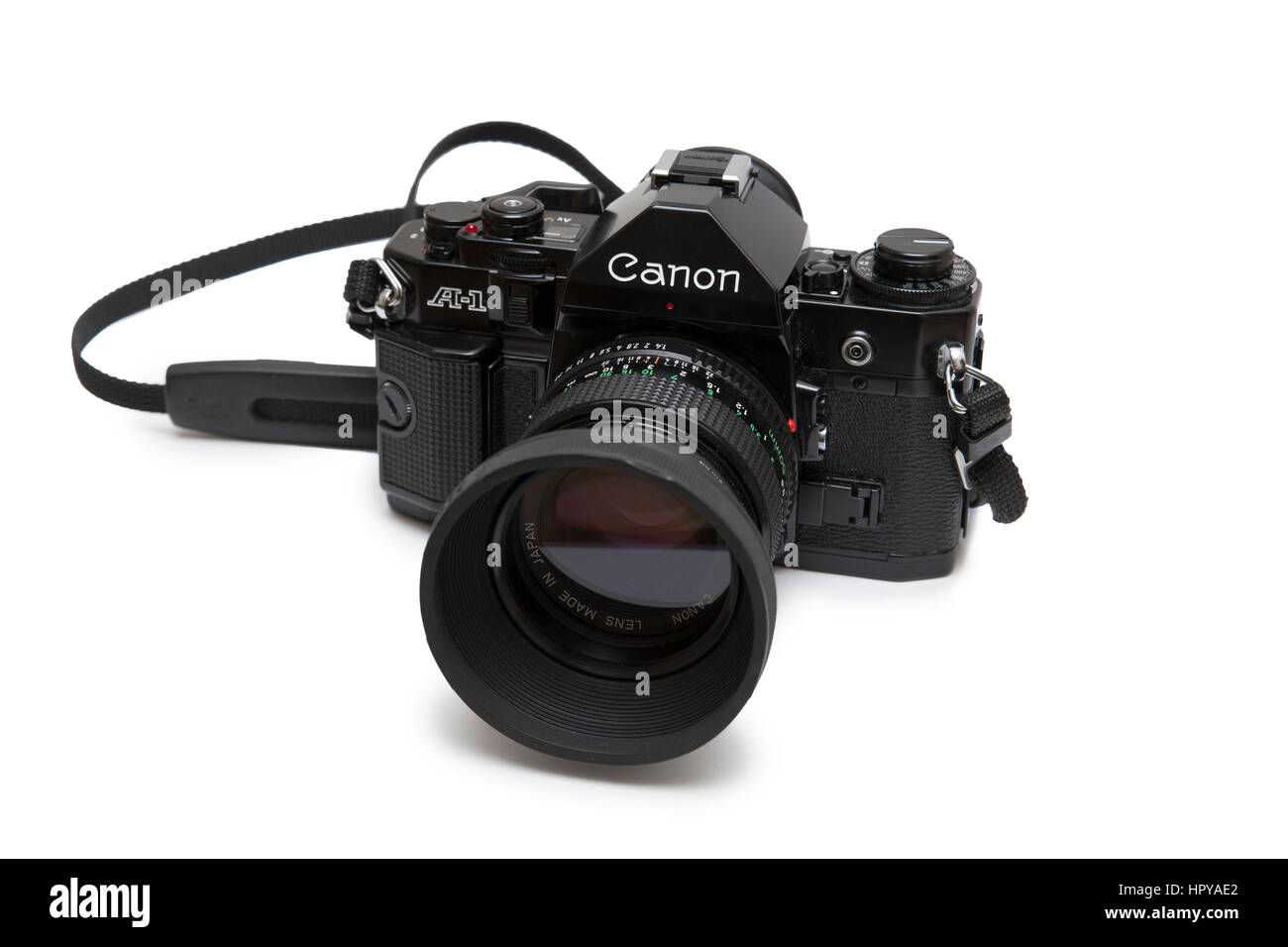 Canon A-1 è avanzato livello reflex a lente singola (SLR) 35 mm fotocamera a pellicola per l'uso con lenti intercambiabili. Foto Stock