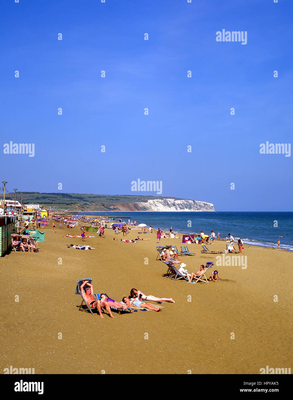 Vista della spiaggia, Sandown, Isle of Wight, England, Regno Unito Foto Stock