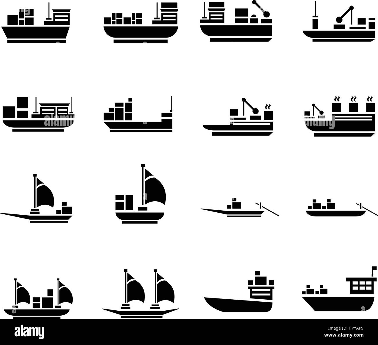 Il vettore di trasporto le icone in barca Illustrazione Vettoriale