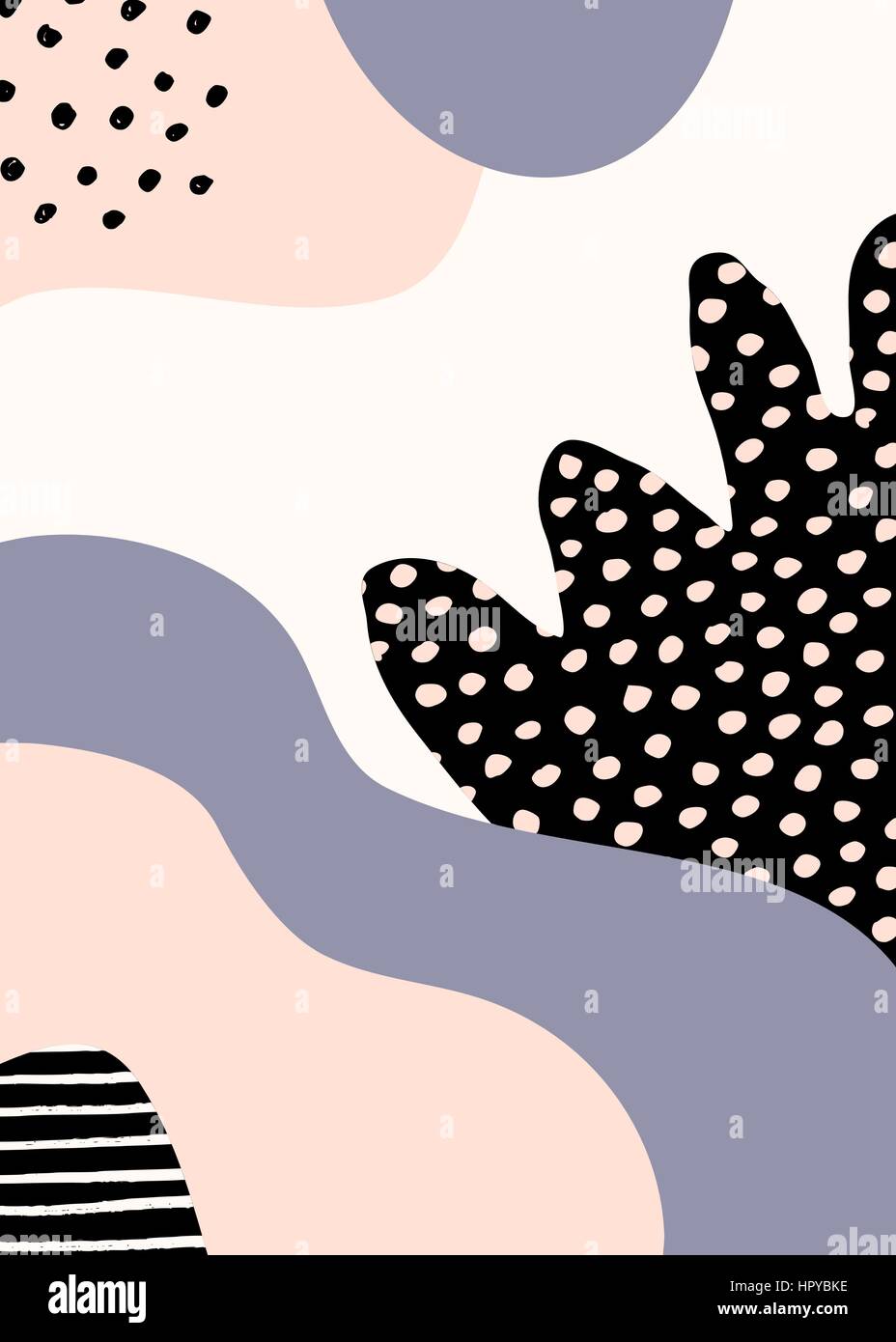 Collage stile design con abstract e forme organiche in rosa pastello, lavanda viola, nero e crema. Abstract tessile, la carta di avvolgimento, parete art. Illustrazione Vettoriale