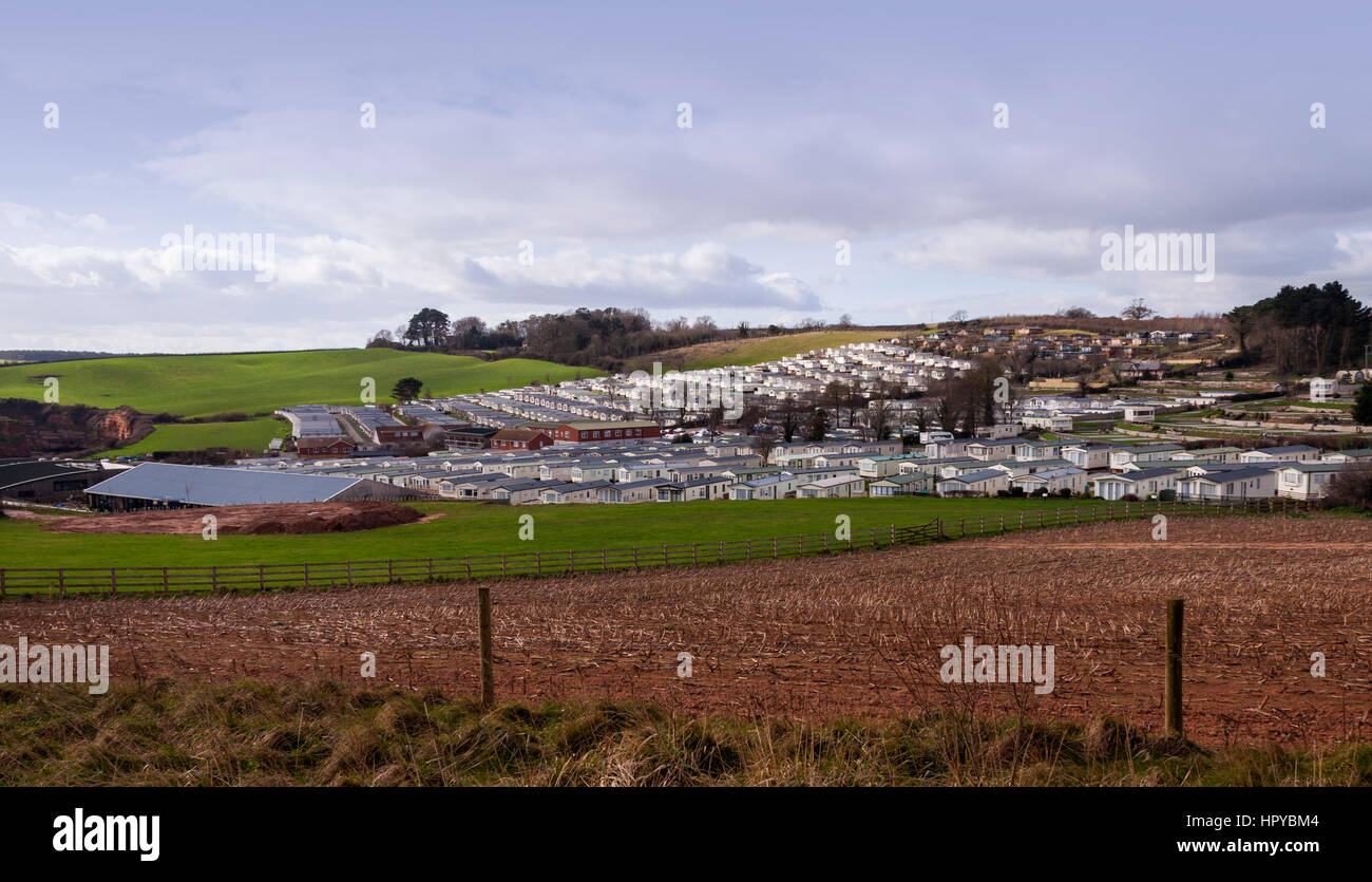 Roulotte e case vacanza a Ladram Bay, un parco vacanze in East Devon, Regno Unito. Foto Stock