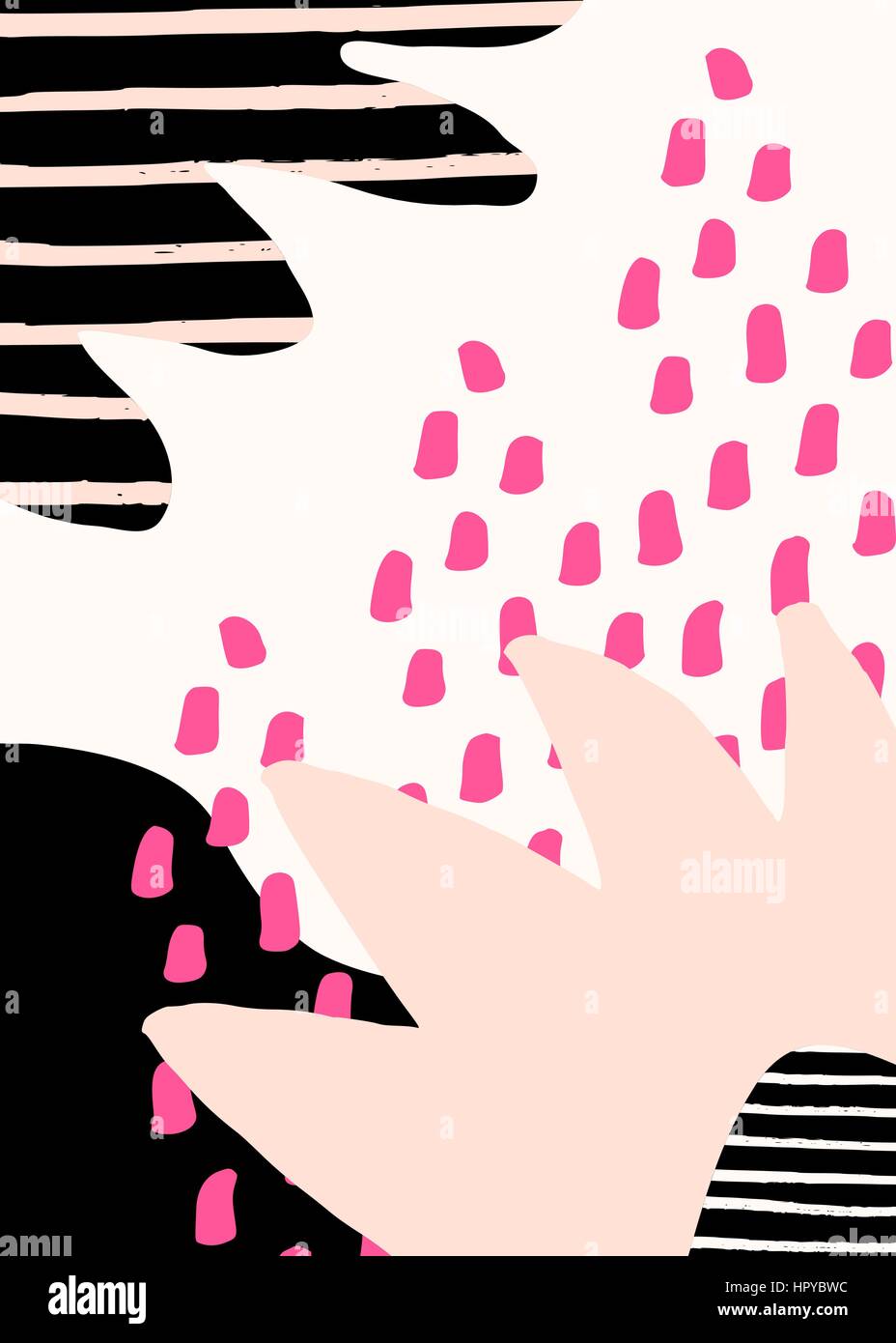 Collage stile design con abstract e forme organiche in rosa pastello, fucsia, nero e crema. Abstract tessile, carta da imballaggio, wall art design. Illustrazione Vettoriale