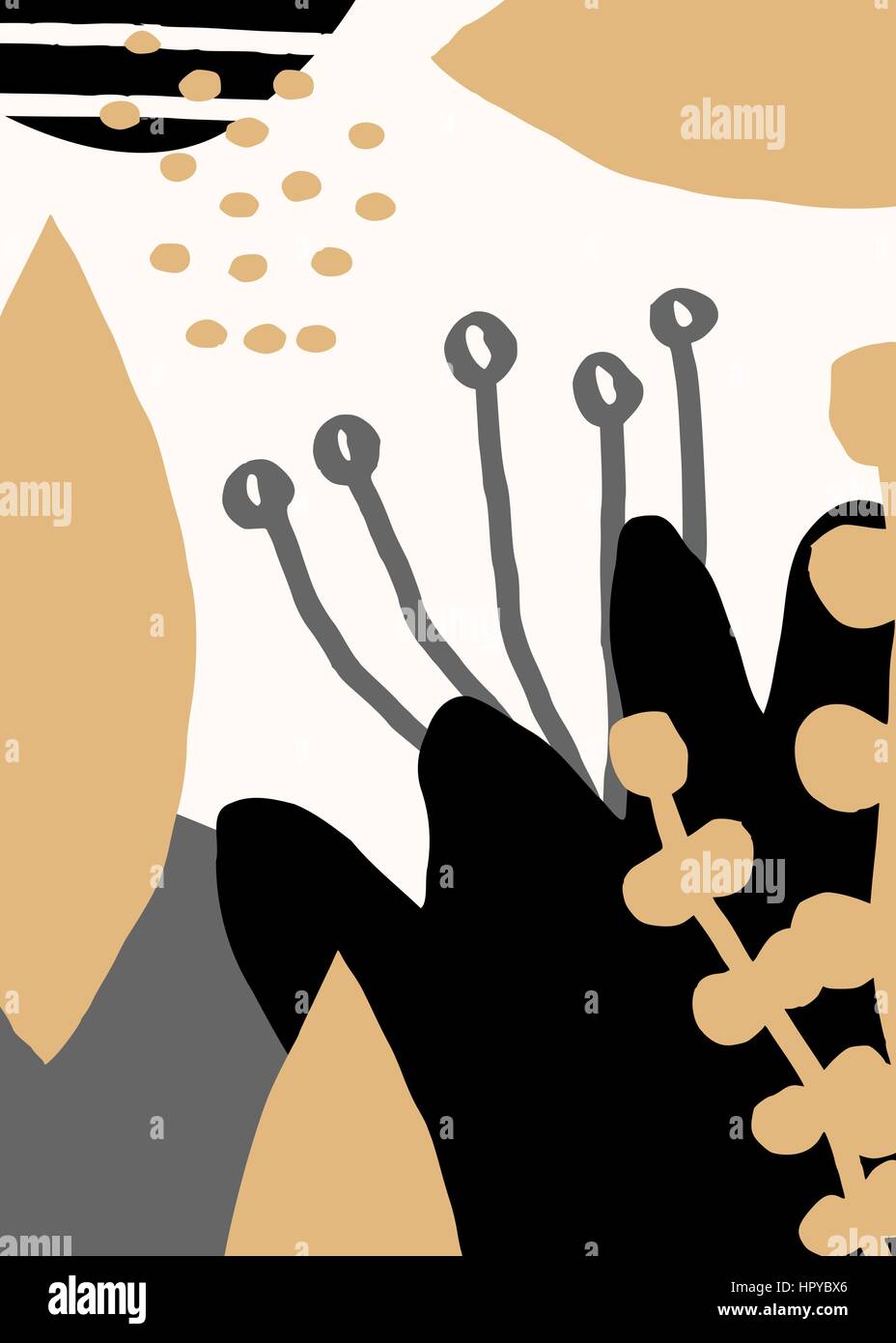 Collage stile design con abstract e forme organiche in rosa pastello, giallo senape, grigio, nero e crema. Abstract wall art design. Illustrazione Vettoriale