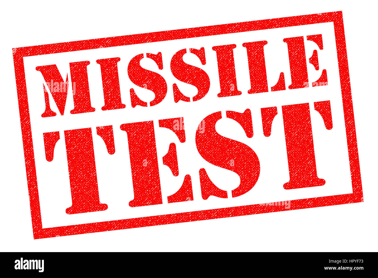 TEST DI UN MISSILE rosso timbro di gomma su uno sfondo bianco. Foto Stock